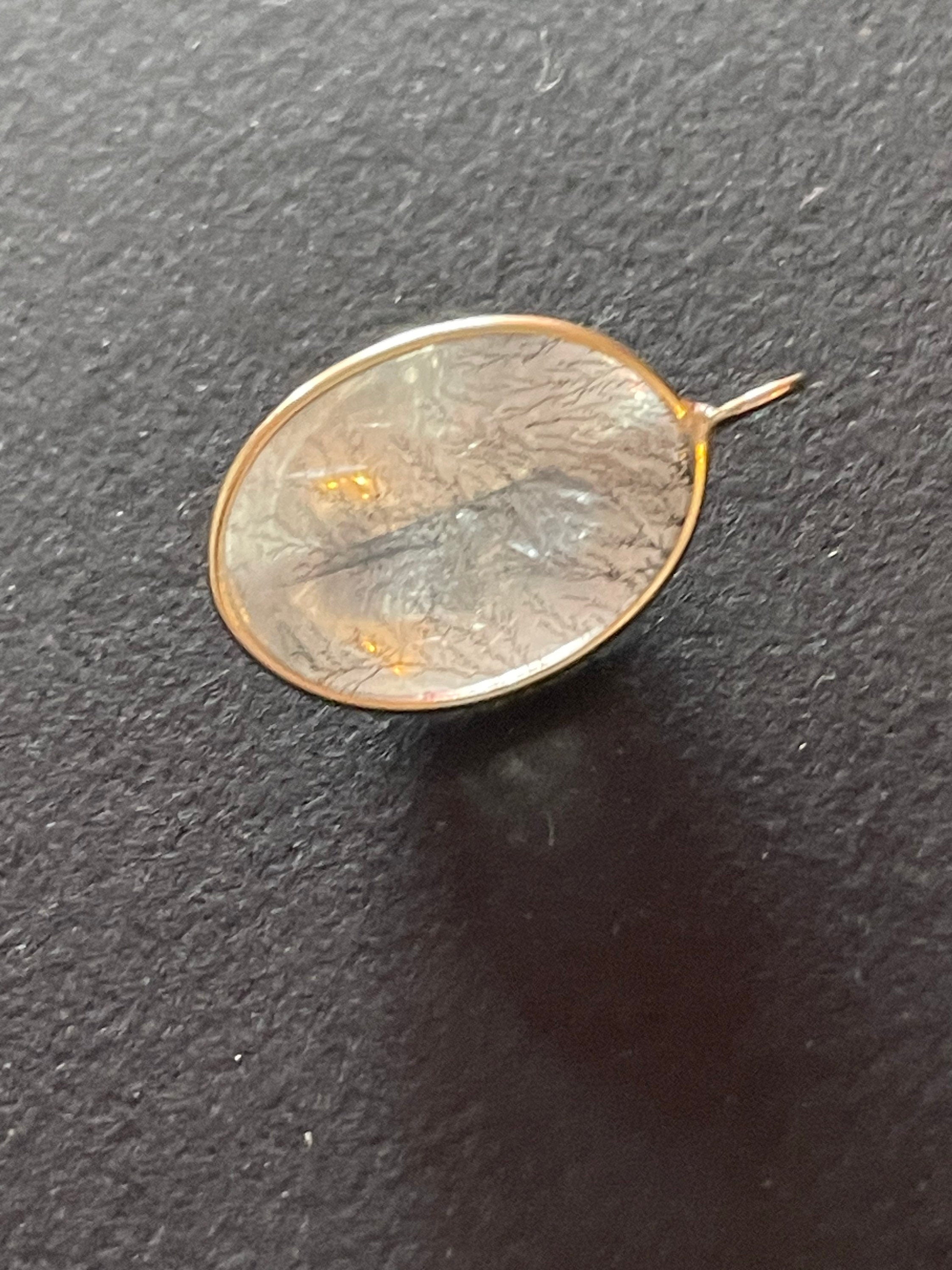 Unique Black and White Dendrite Agate in Solid 14K Yellow Gold Pendant Charm 27x24mm
