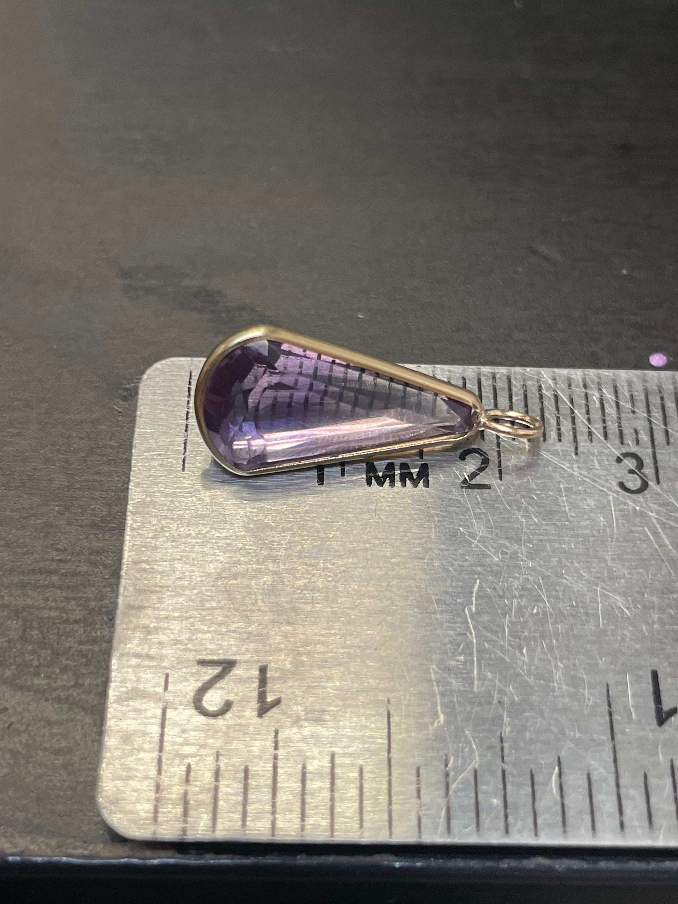 6.7CT Natural  Purple Amethyst Gem Charm in Solid 14K Yellow Gold 22x11mm