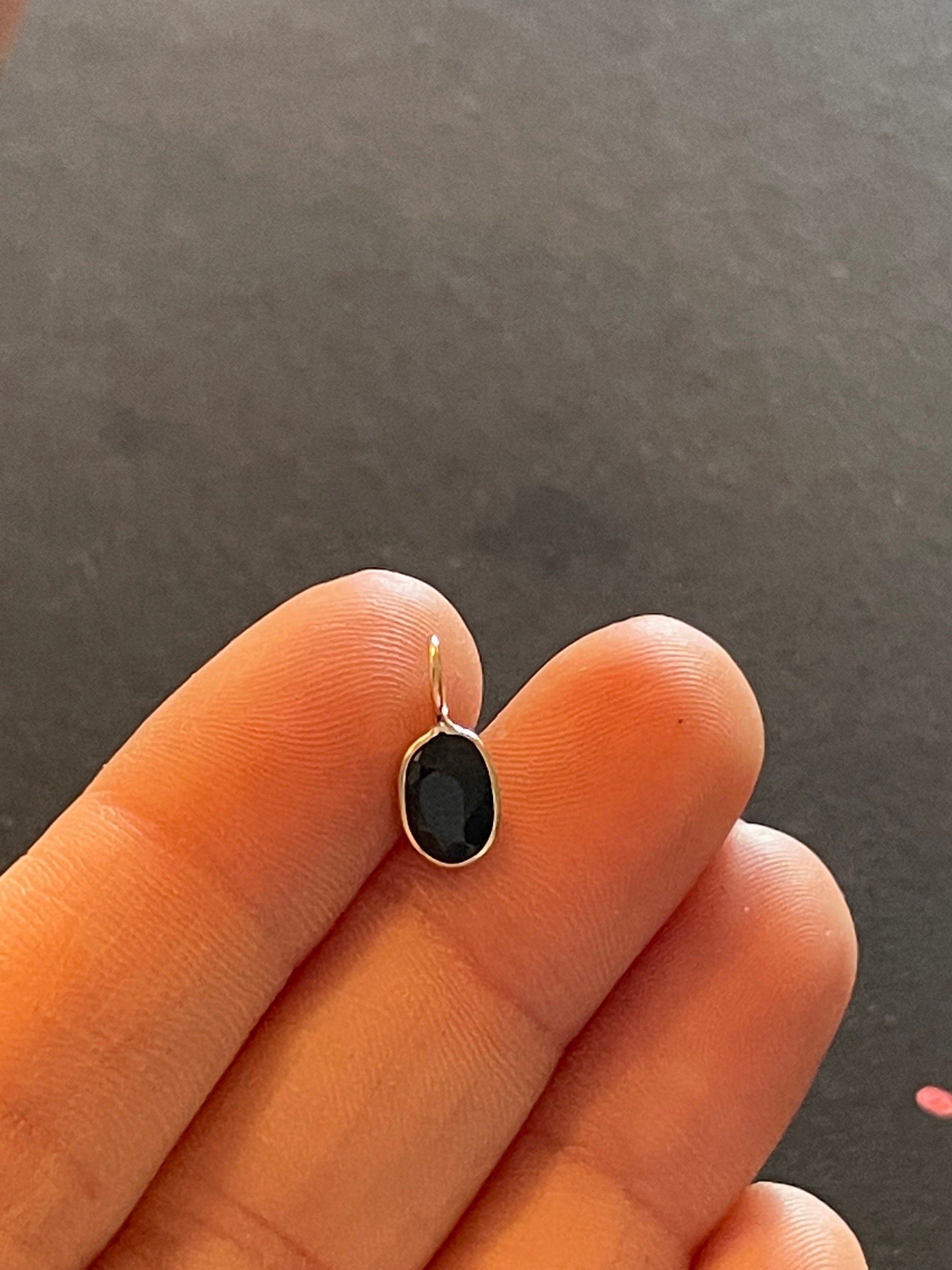 Natural Round Dark Blue Sapphire 1CT 14K Yellow Gold Bezeled Charm Pendant for Necklace 14x6mm