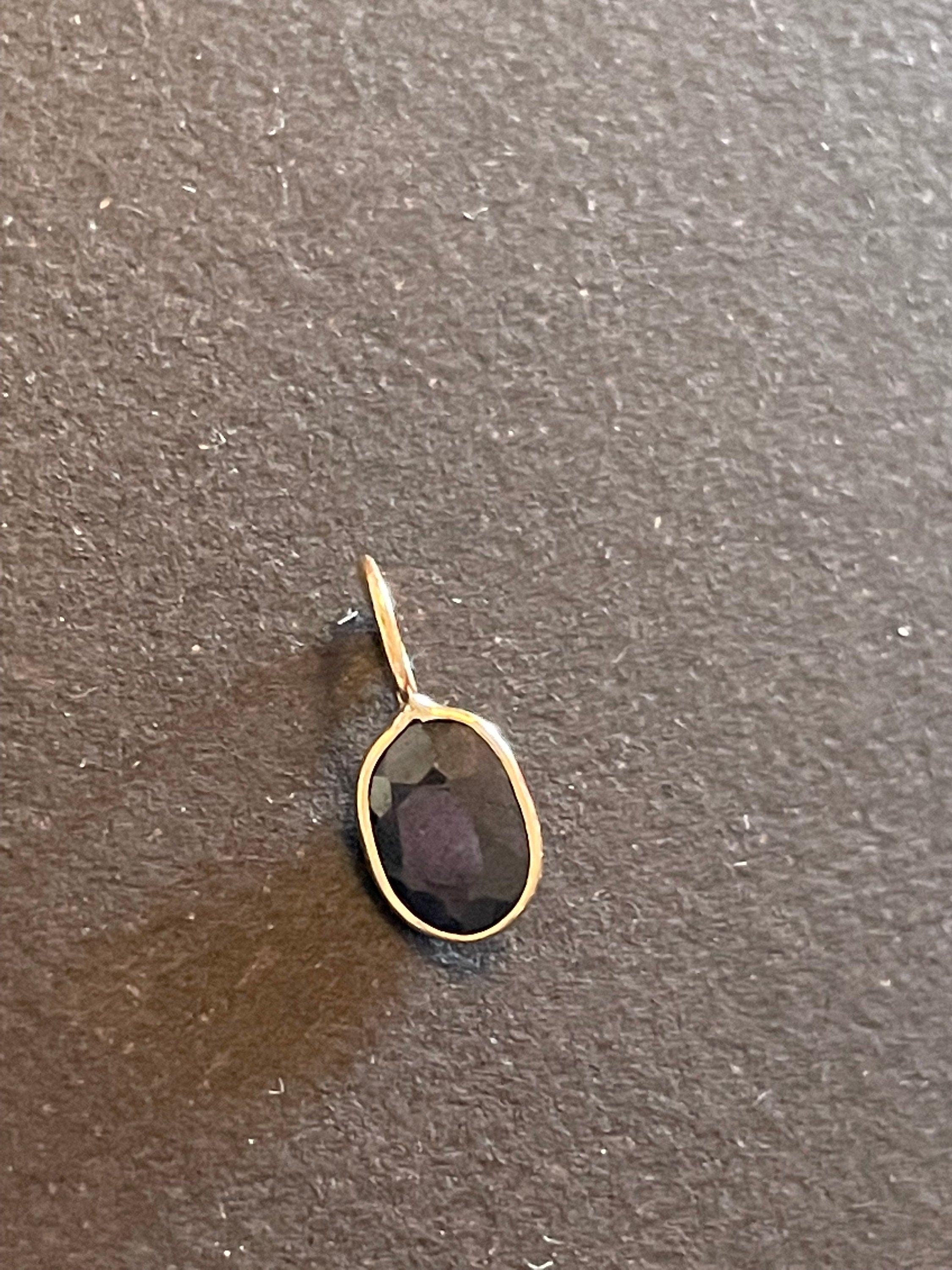 Natural Round Dark Blue Sapphire 1CT 14K Yellow Gold Bezeled Charm Pendant for Necklace 14x6mm