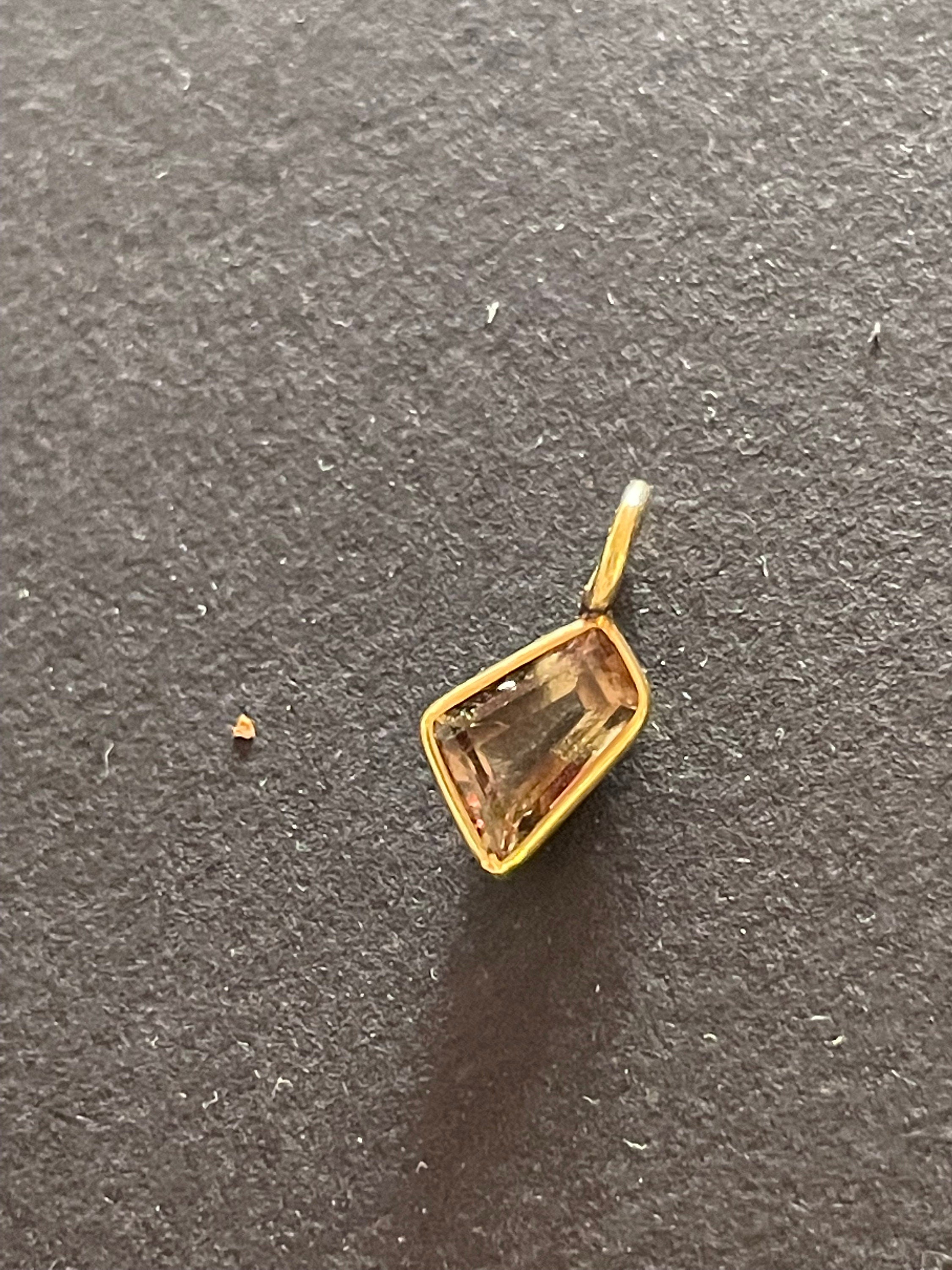 Fine 1CT  Natural Watermelon Tourmaline in Solid 14K Yellow Gold Pendant Charm 14x6mm