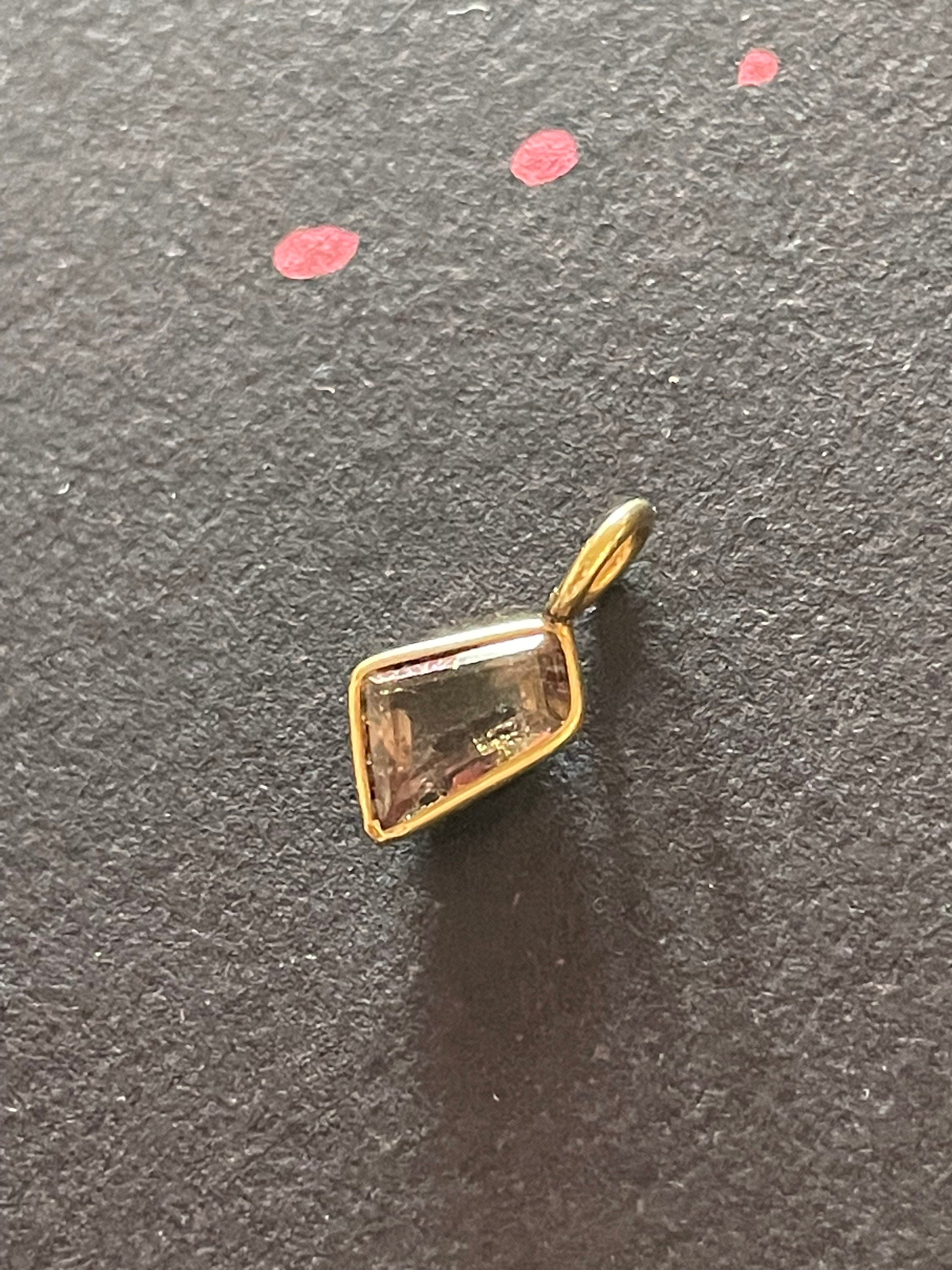Fine 1CT  Natural Watermelon Tourmaline in Solid 14K Yellow Gold Pendant Charm 14x6mm