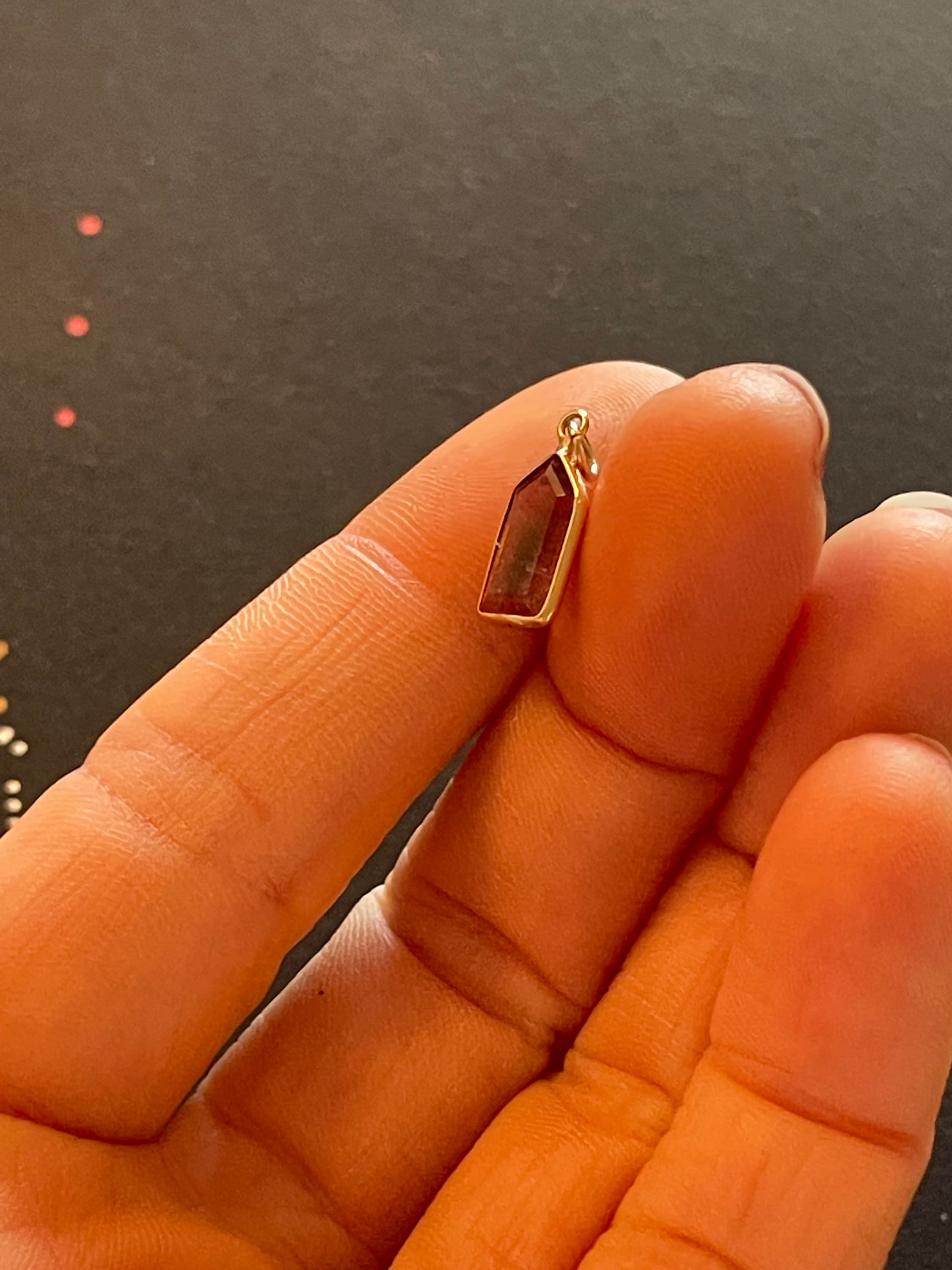Fine 1.4CT Bi Color Natural Watermelon Tourmaline in Solid 14K Yellow Gold Pendant Charm 15x6mm