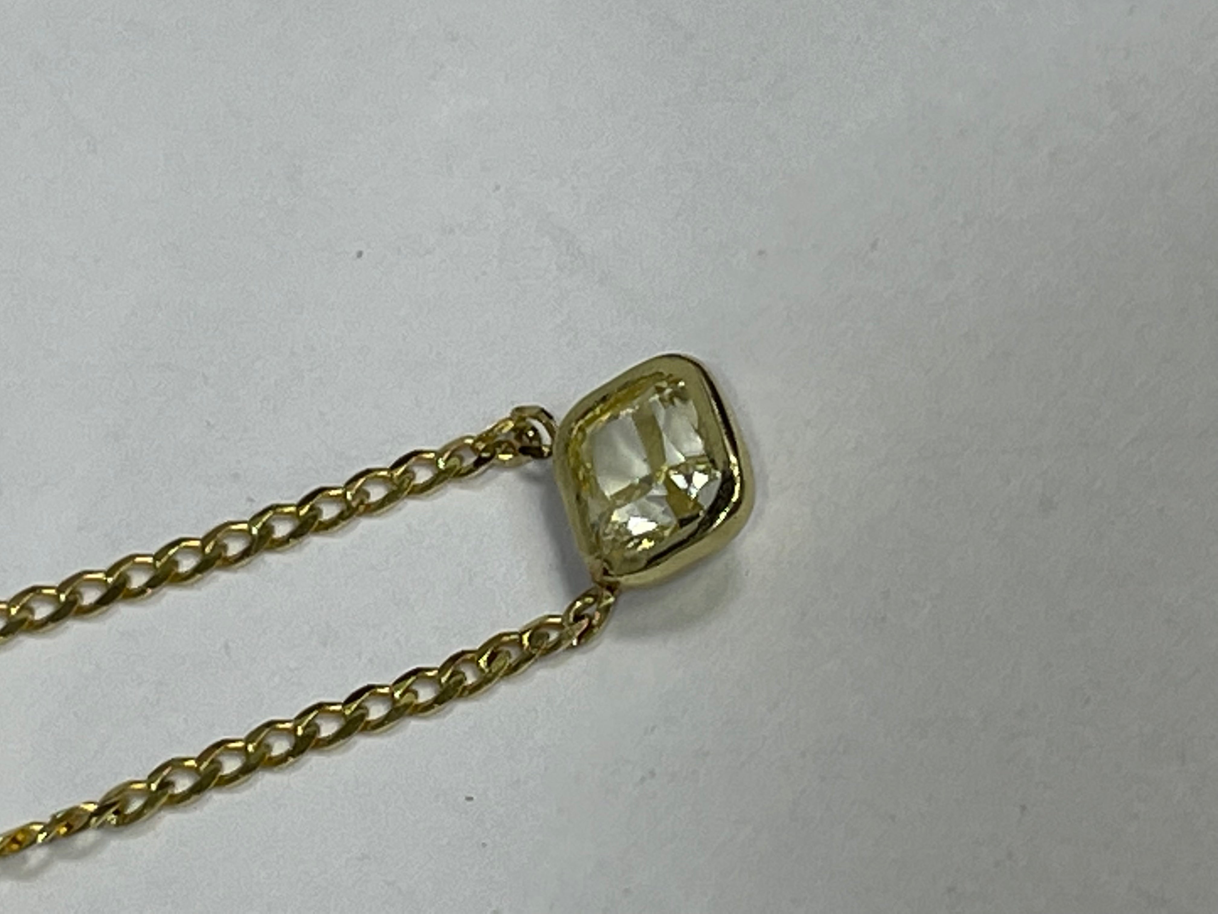 Fancy Yellow Cushion Diamond VS2 Solitaire 16" 14K Yellow Gold Necklace