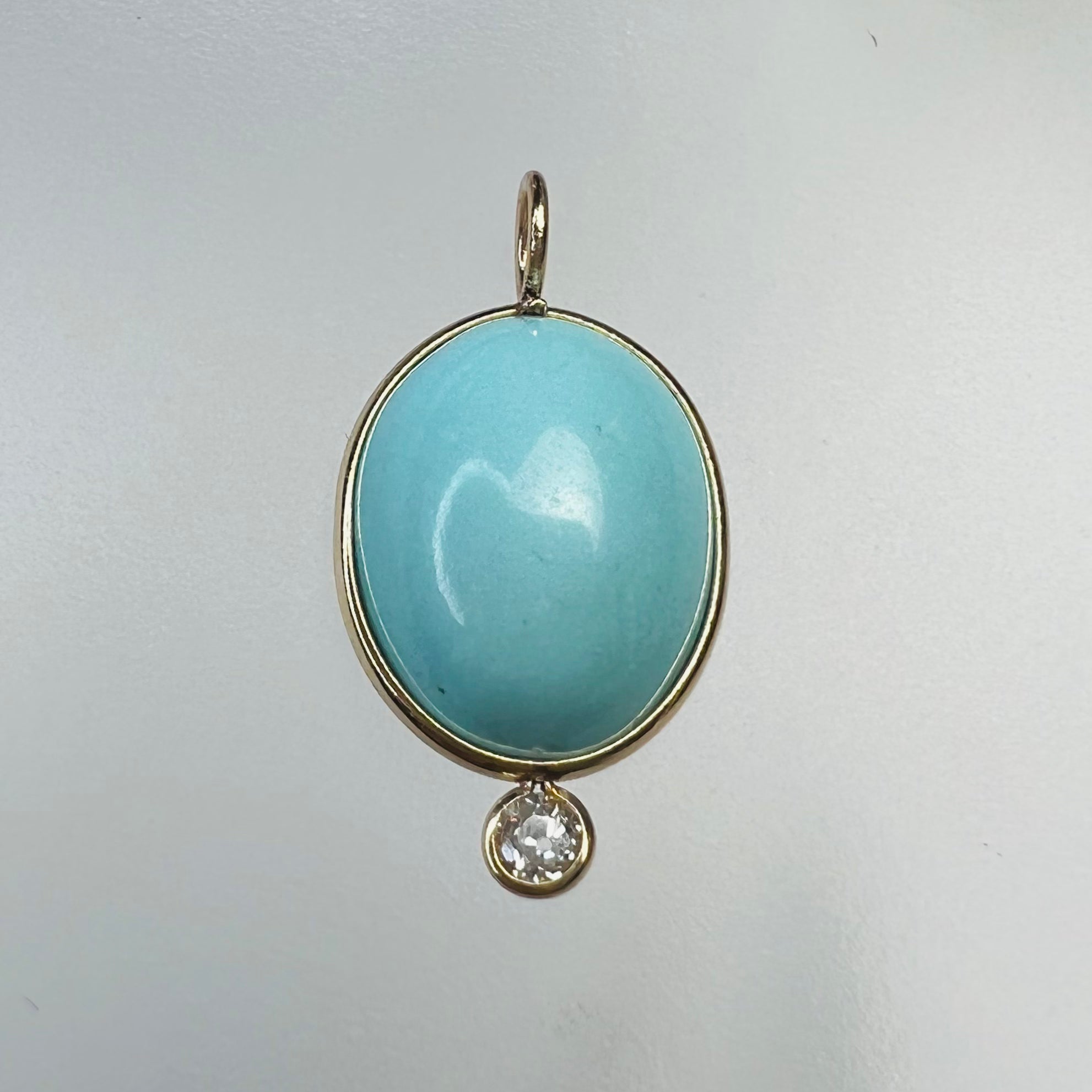 Turquoise and Diamond 14k Yellow Gold Pendant Charm 21x11mm