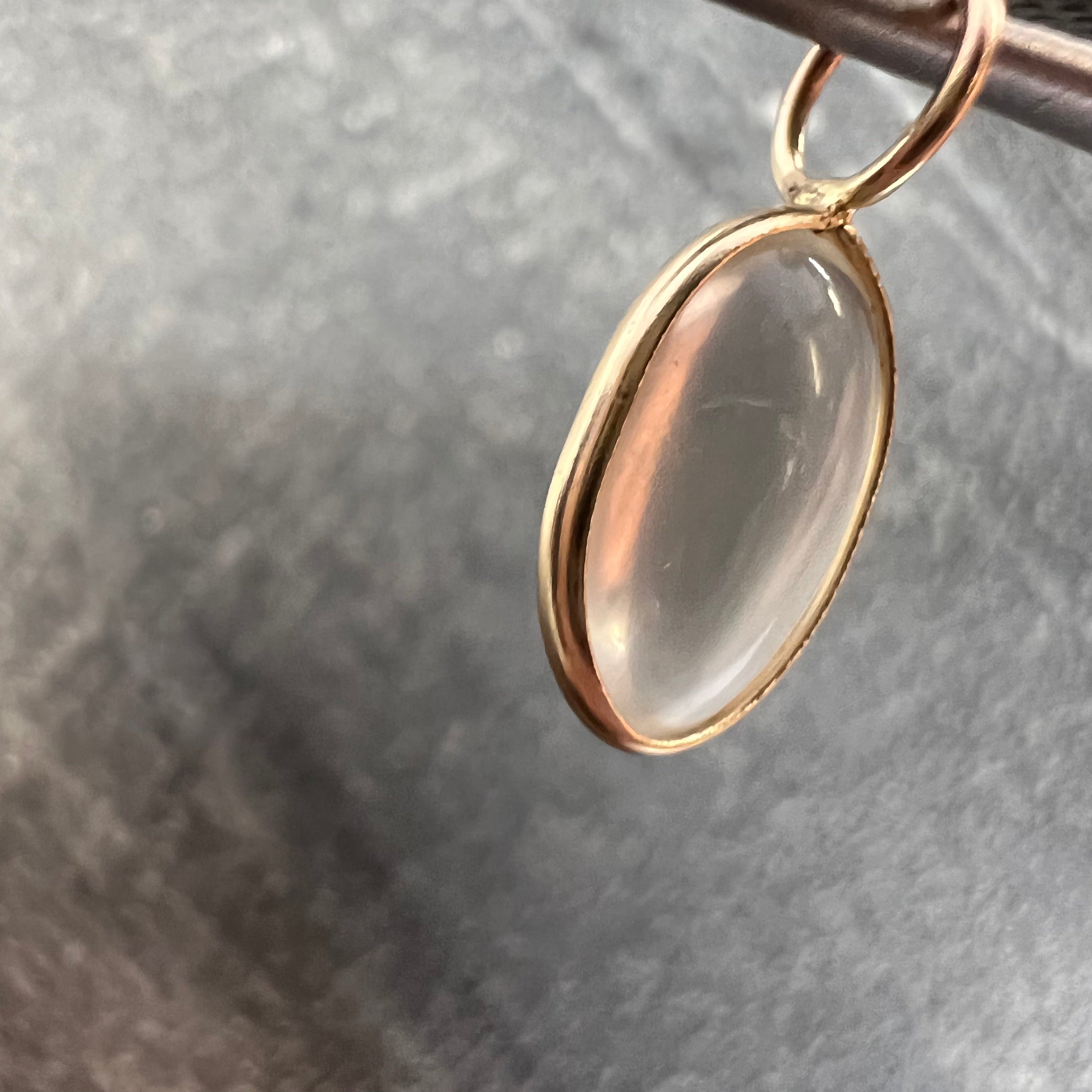 Cabochon Moonstone 14K Yellow Gold Pendant Charm 15.33x6.85x3.07mm
