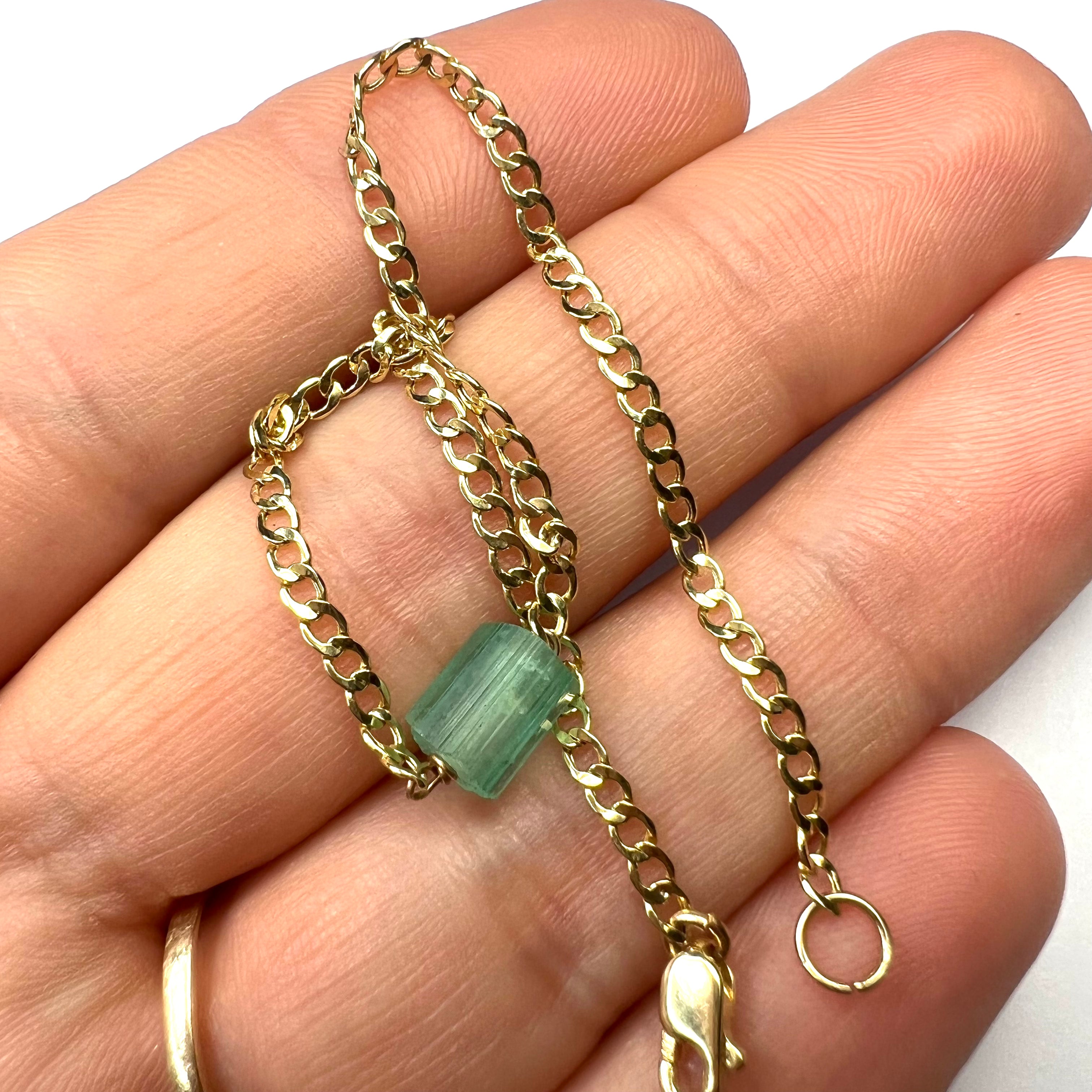 Rough Emerald Bracelet in Solid 14k Yellow Gold 7"