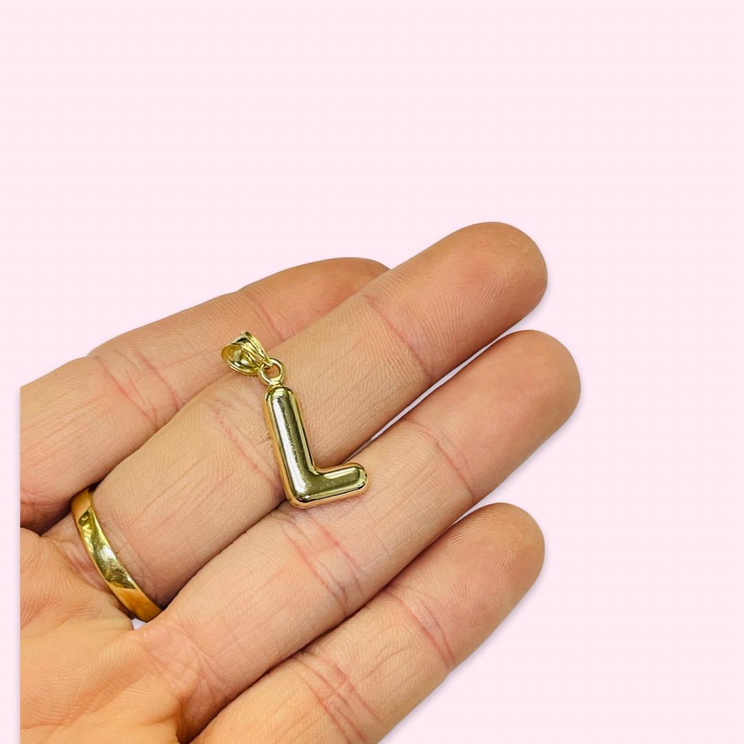 Initial L Puffy Balloon Letter 10K Yellow Gold Pendant