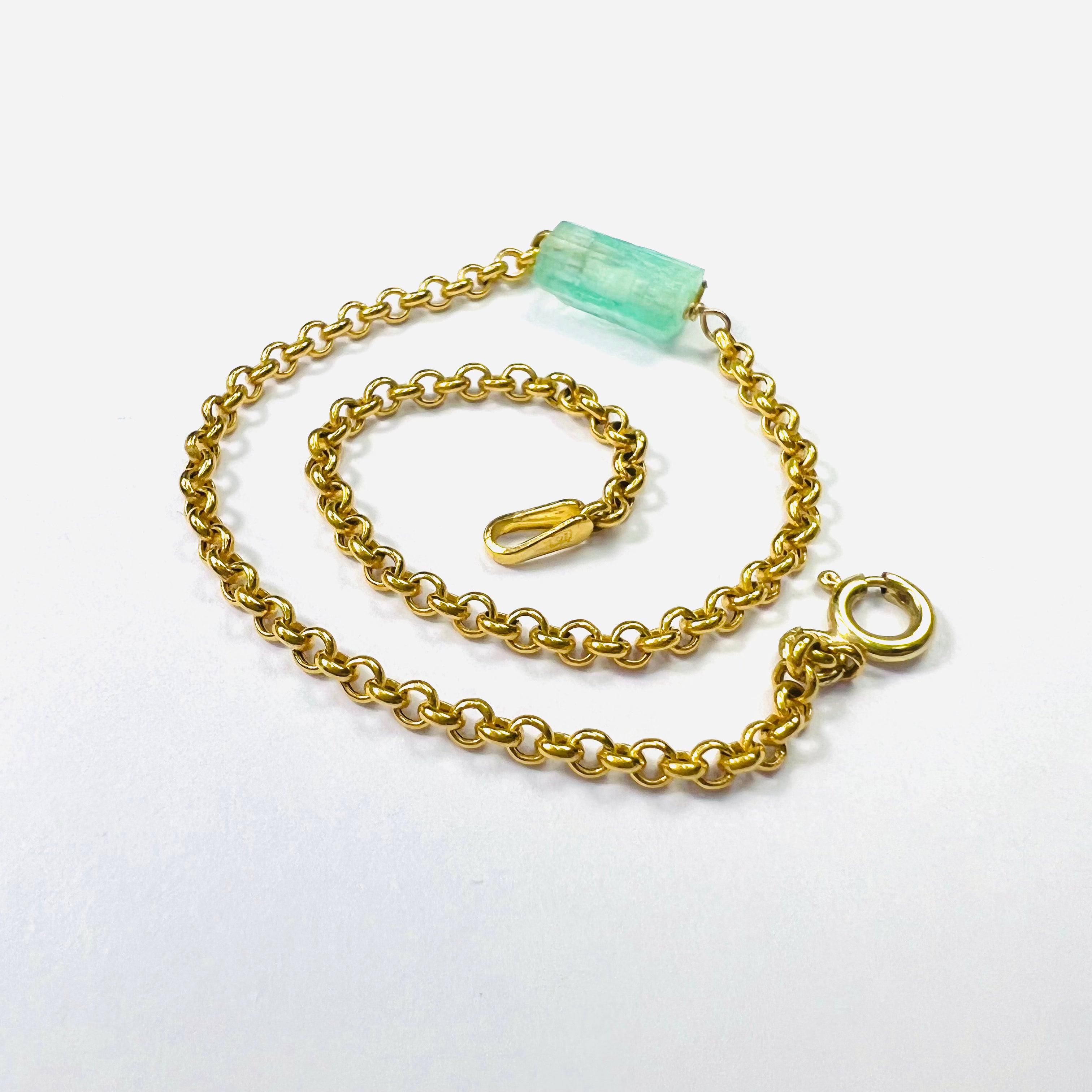 Rough Emerald Bracelet in Solid 14k Yellow Gold 7"