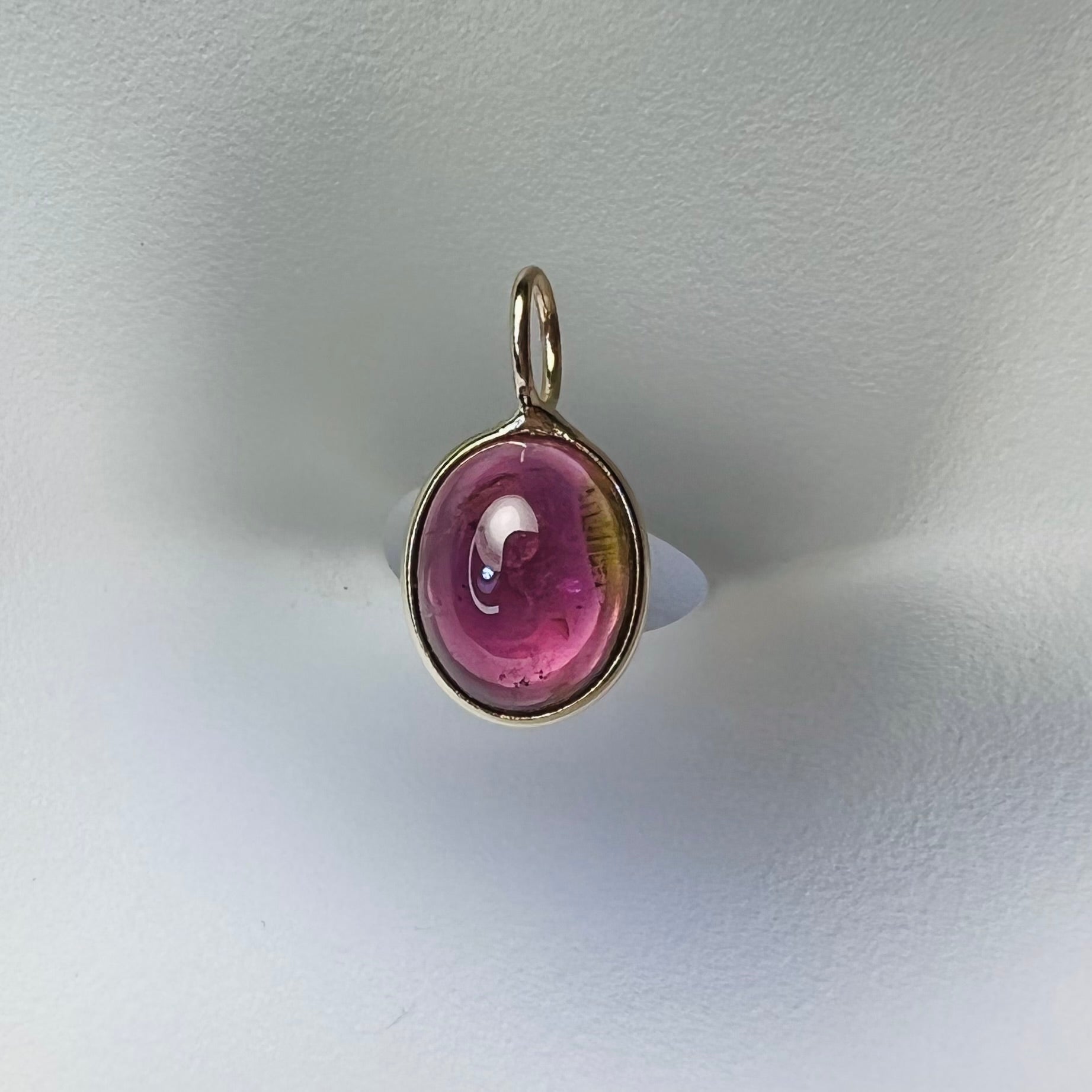 Natural Cabochon Tourmaline 14K Yellow Gold Pendant Charm 14.5x8mm