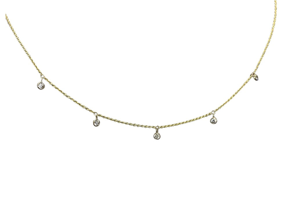 .50CT 5 Diamond Dangle 14k Yellow Gold Necklace