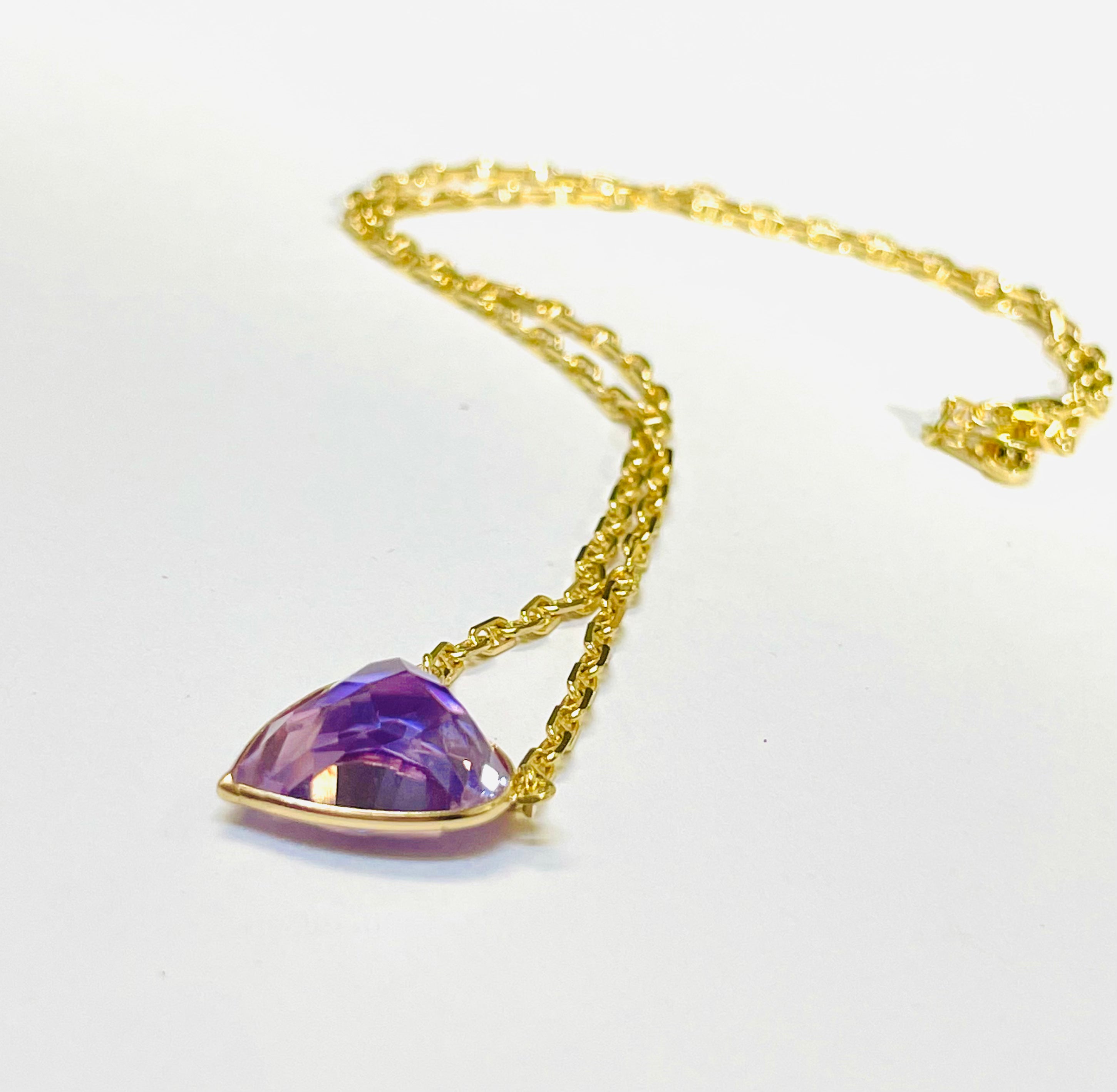 7CT Natural Amethyst Heart 14K Yellow Gold Necklace Anchor Link Chain Necklace