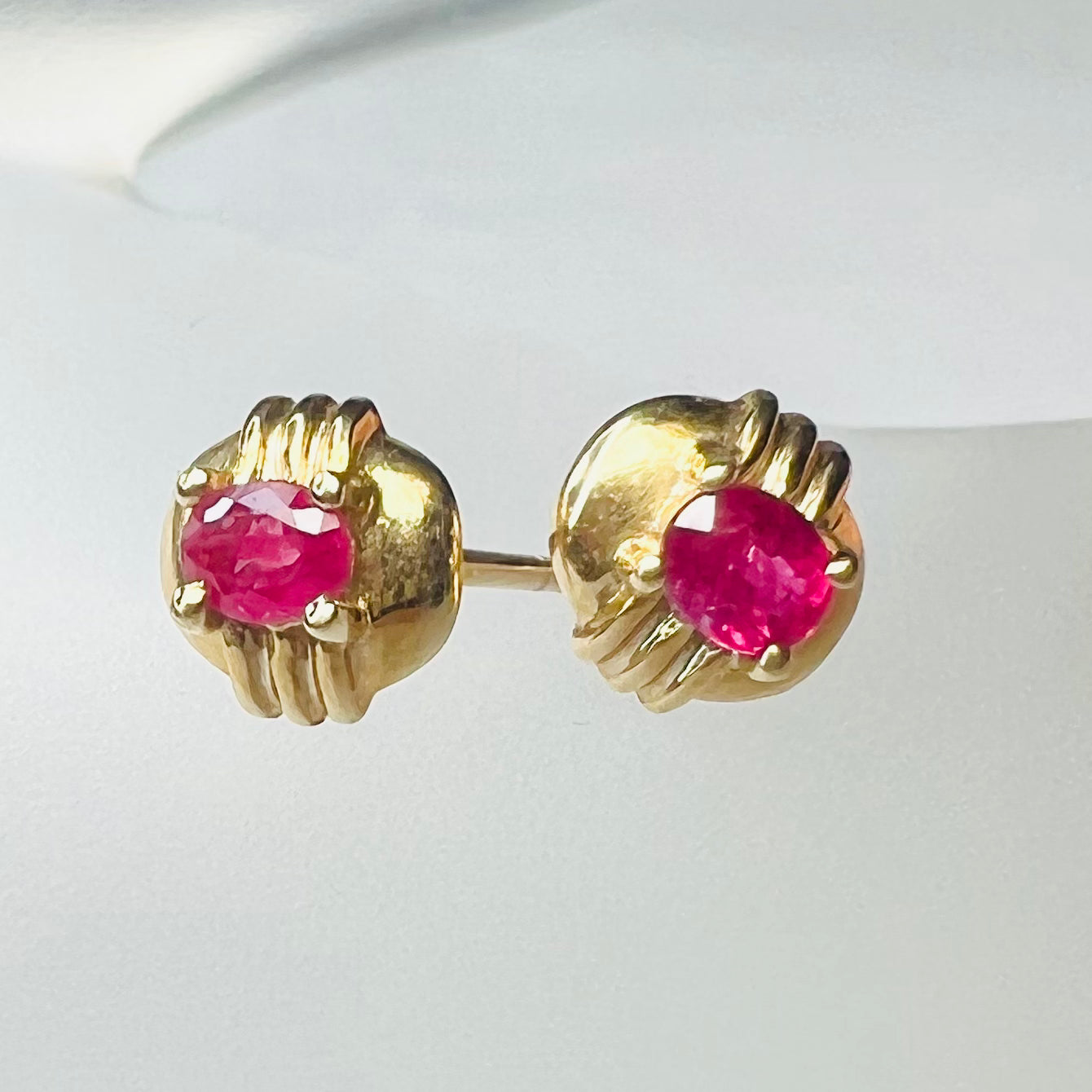 14K Yellow Gold .43ctw Oval Ruby Earring Pushback Studs 7x7mm