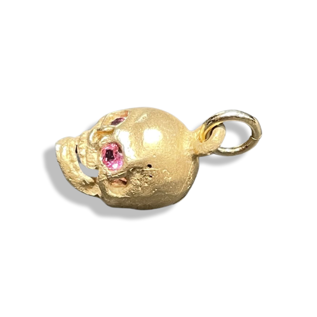 Solid 18K Large Pink Sapphire Skull Charm