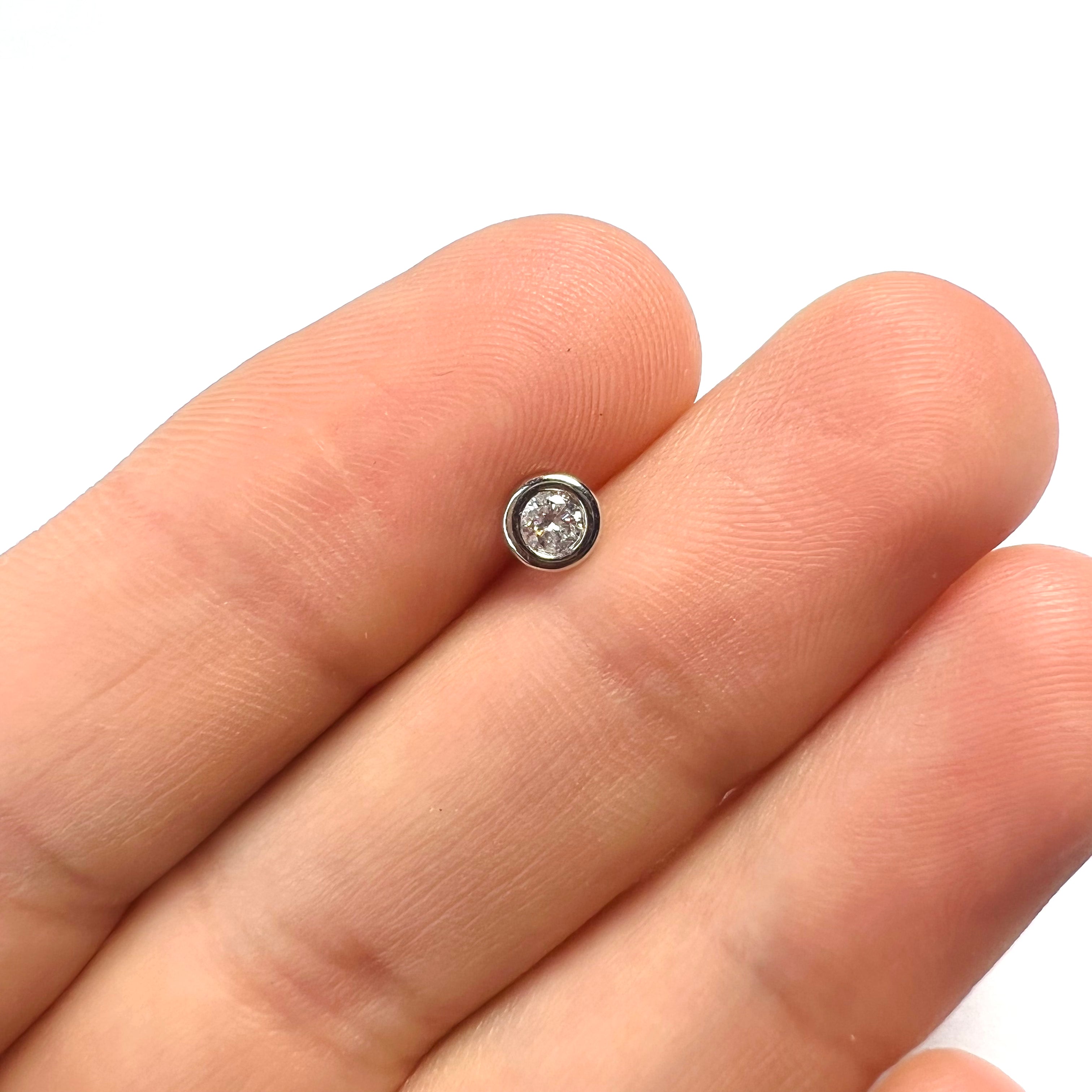 .11CT Natural Diamond 14K White Gold Bezel Single Stud Earrings 5mm