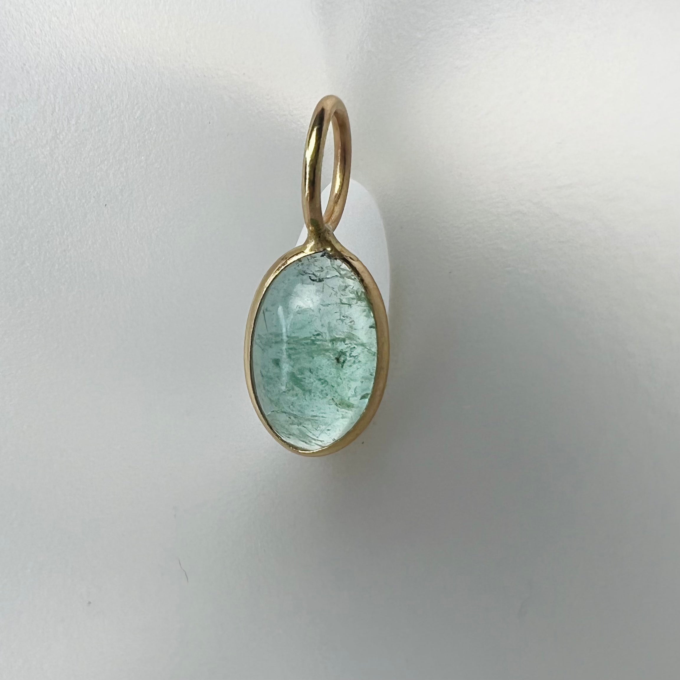 1.28CT Colombian Oval Cabochon Emerald 14K Yellow Gold Pendant Charm 15.8x6.5mm