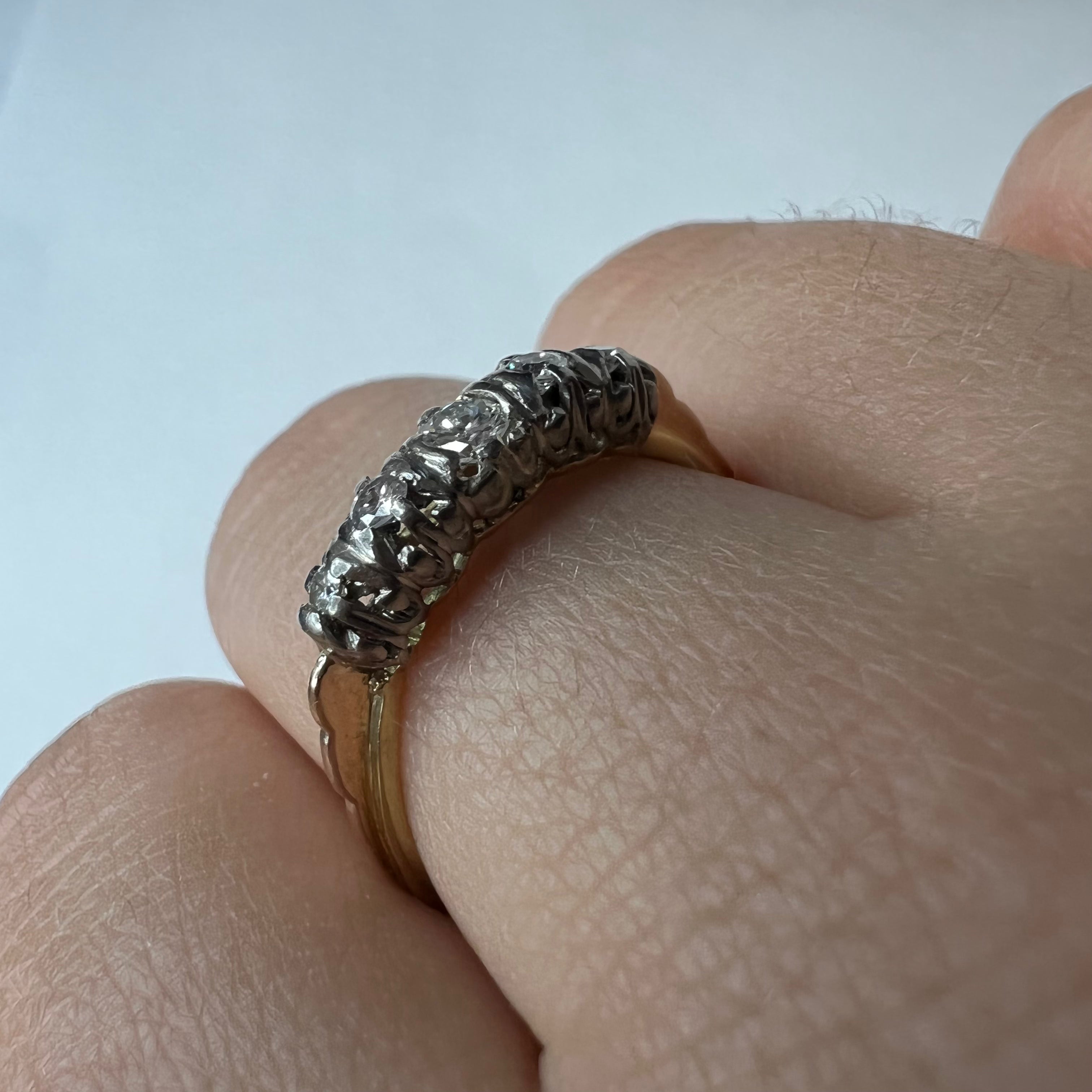 Antique 14K Yellow Gold .22ctw Diamond Ring Size 6.25