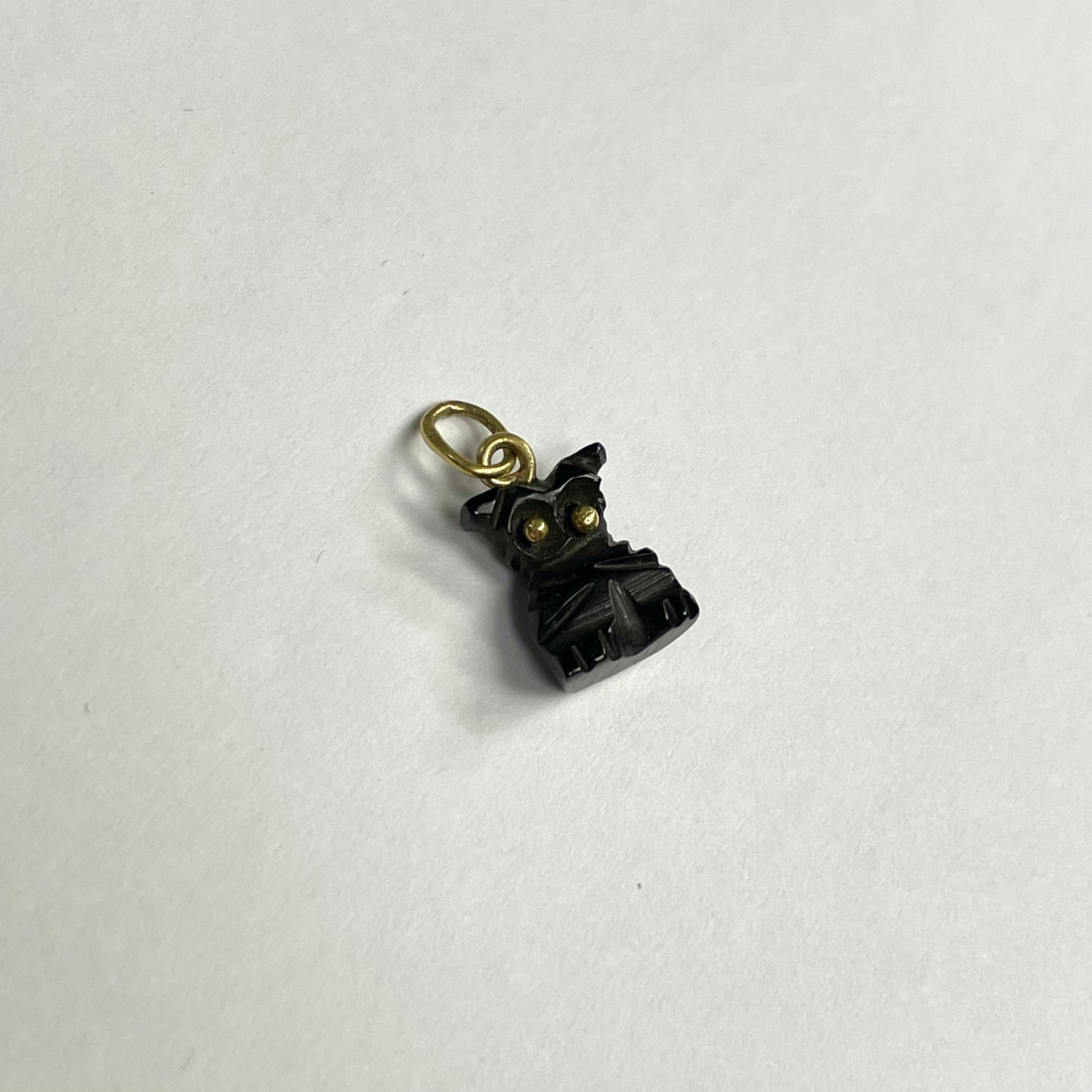 14K Yellow Gold Natural Jet Black Owl Charm