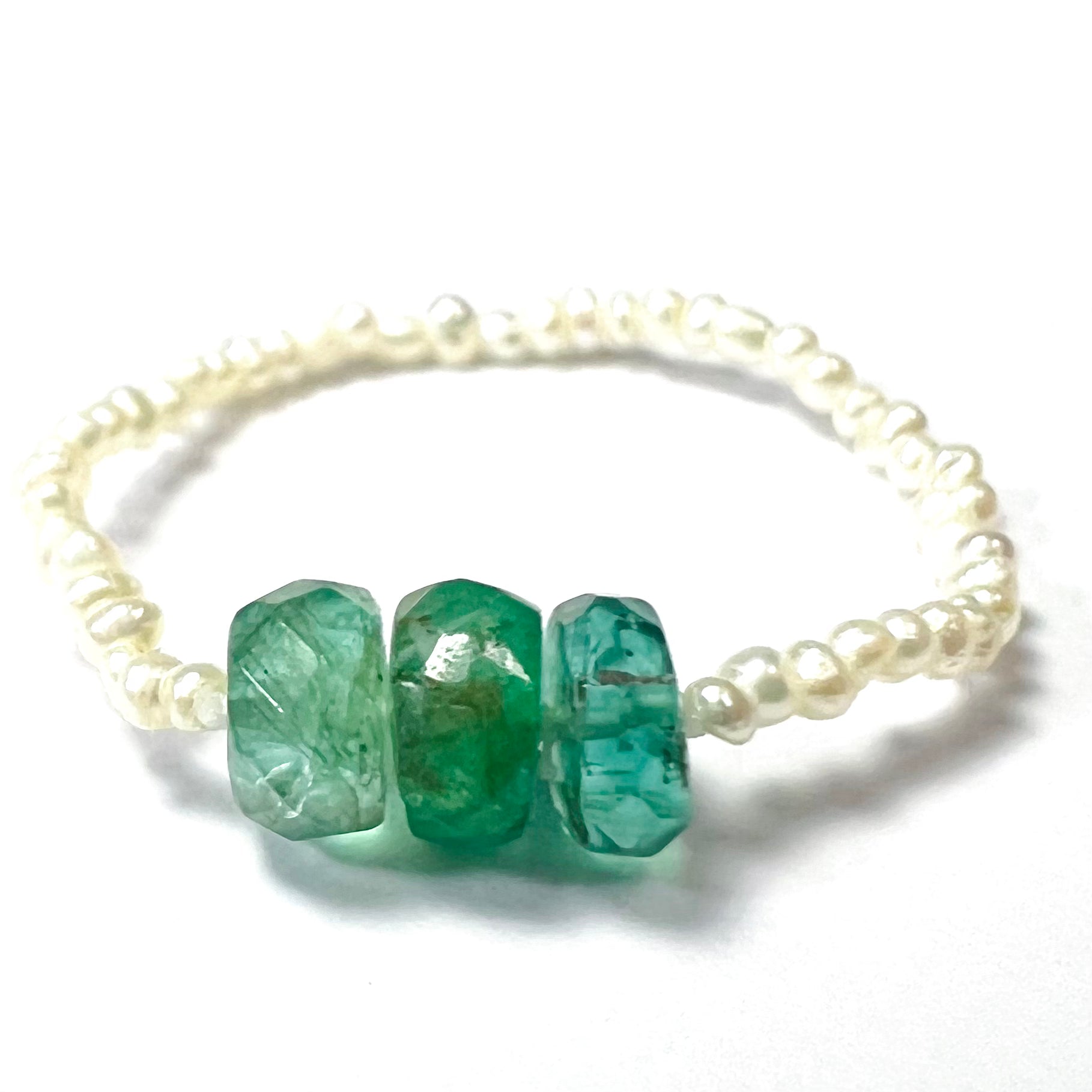 Natural Seed Pearl Eternity Rough Emerald Ring 6