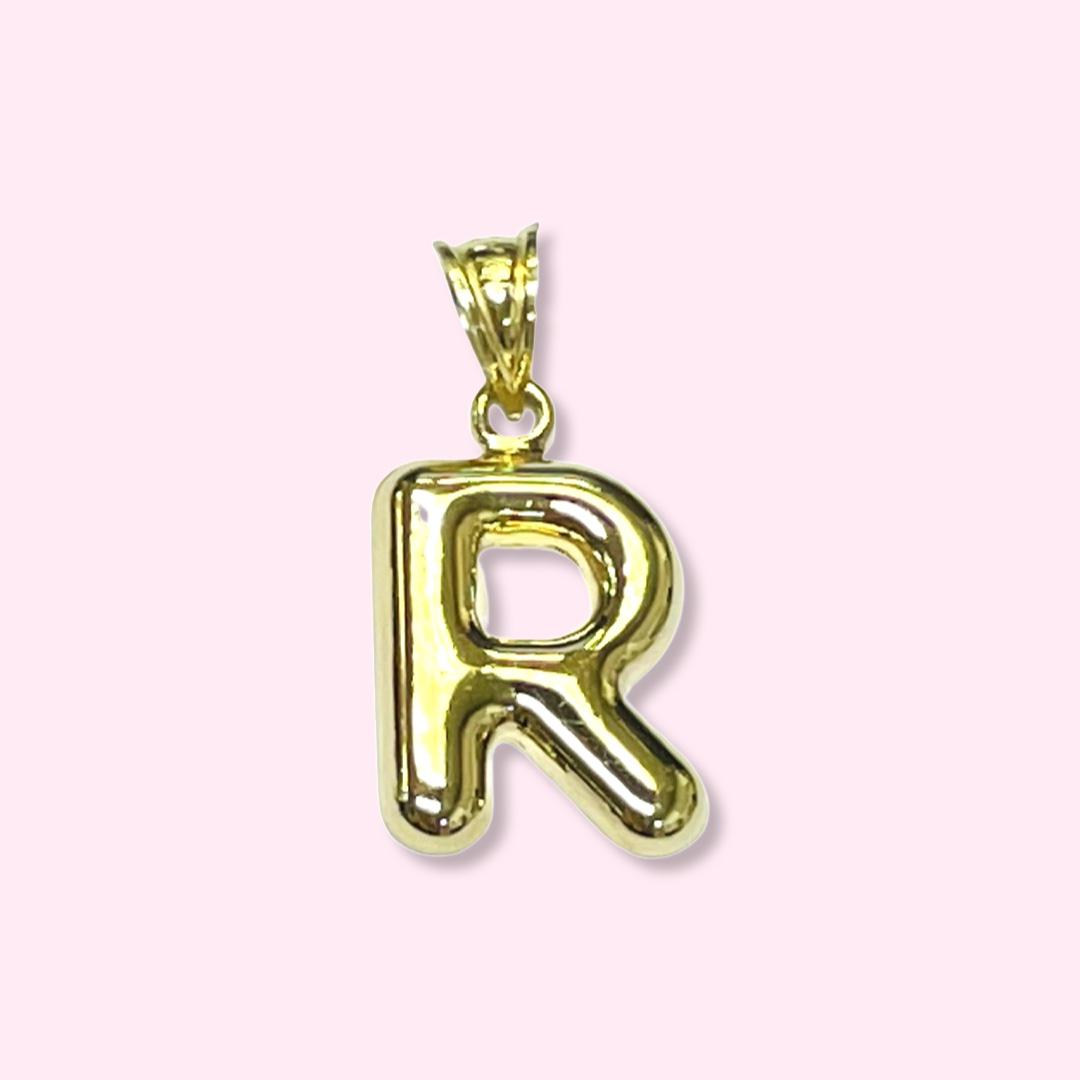 Initial R Puffy Balloon Letter 10K Yellow Gold Pendant