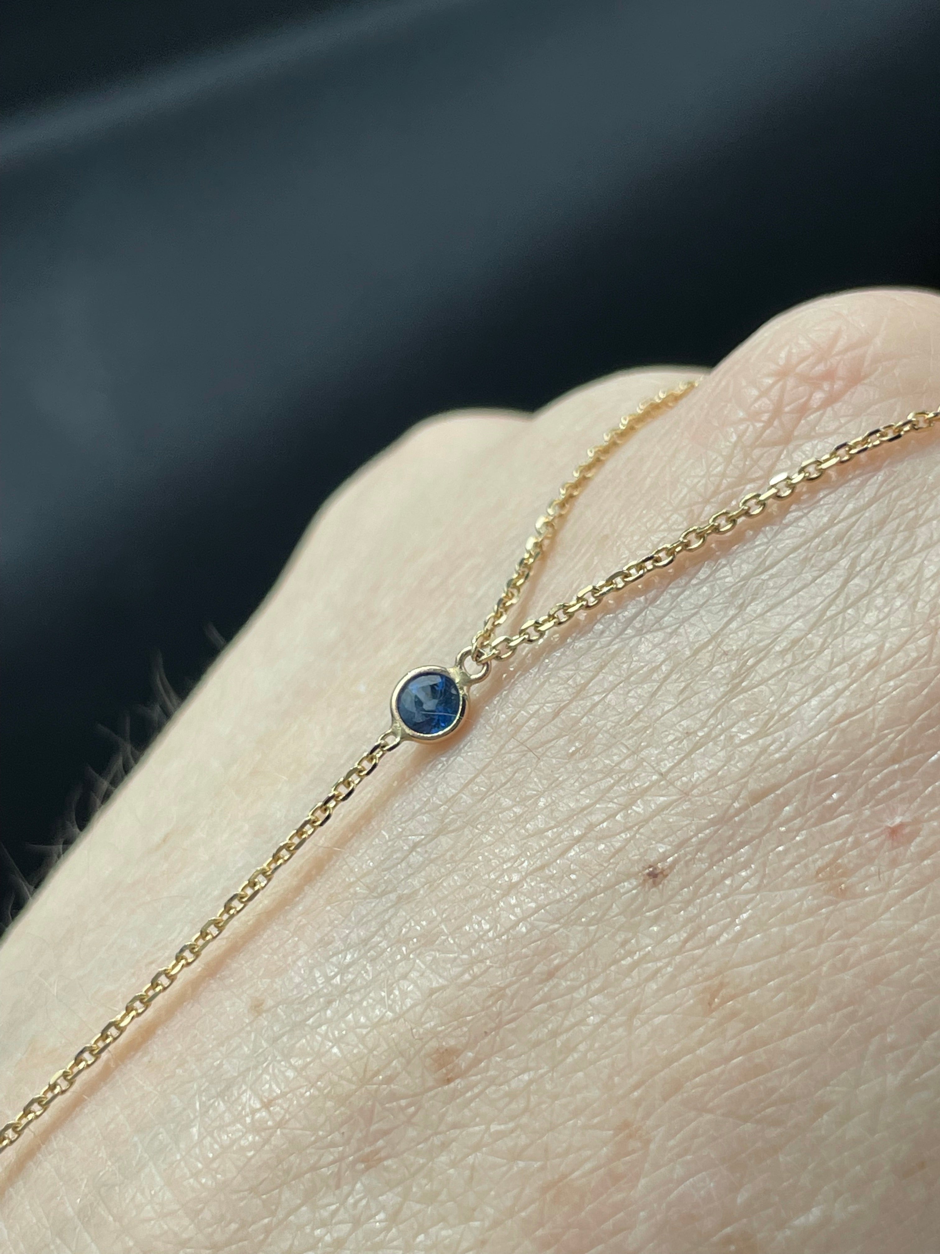 White And Blue Sapphire Heart Hand Chain Solid 14k Yellow Gold