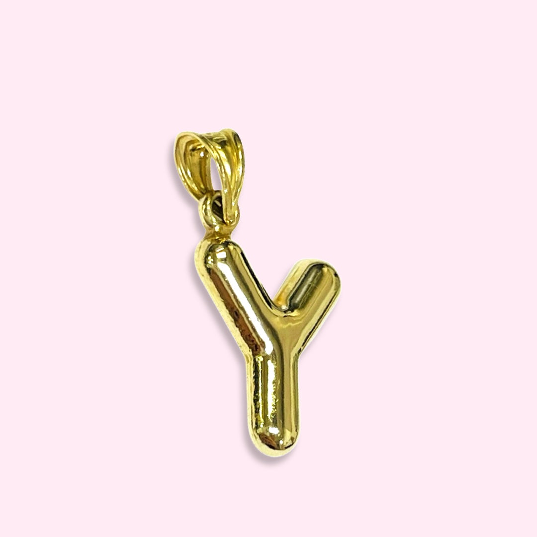 Initial Y Puffy Balloon Letter 10K Yellow Gold Pendant