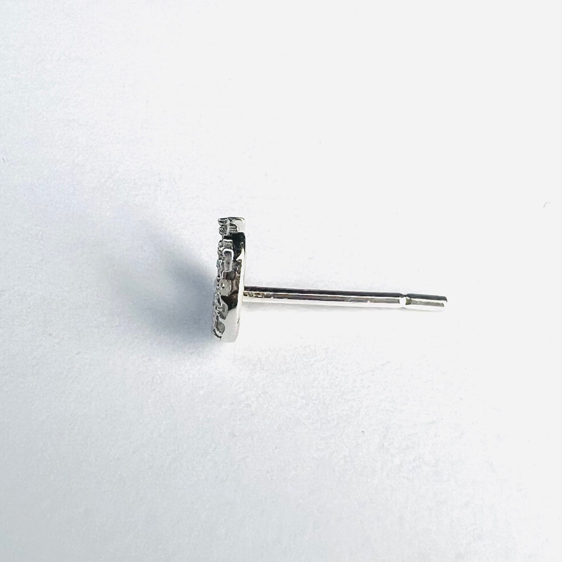 14k White Gold Pave Diamond Moon Single Earring Stud 6x5mm