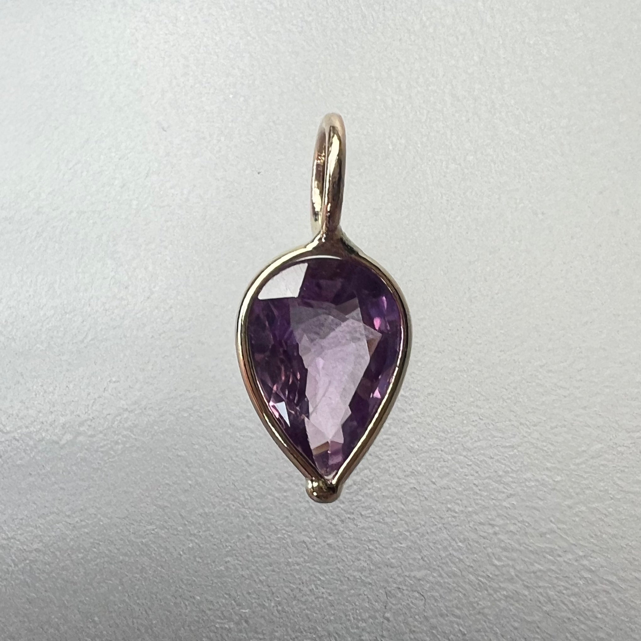 1C Natural Pink Pear Sapphire 14K Yellow Gold Pendant Charm 12x6mm