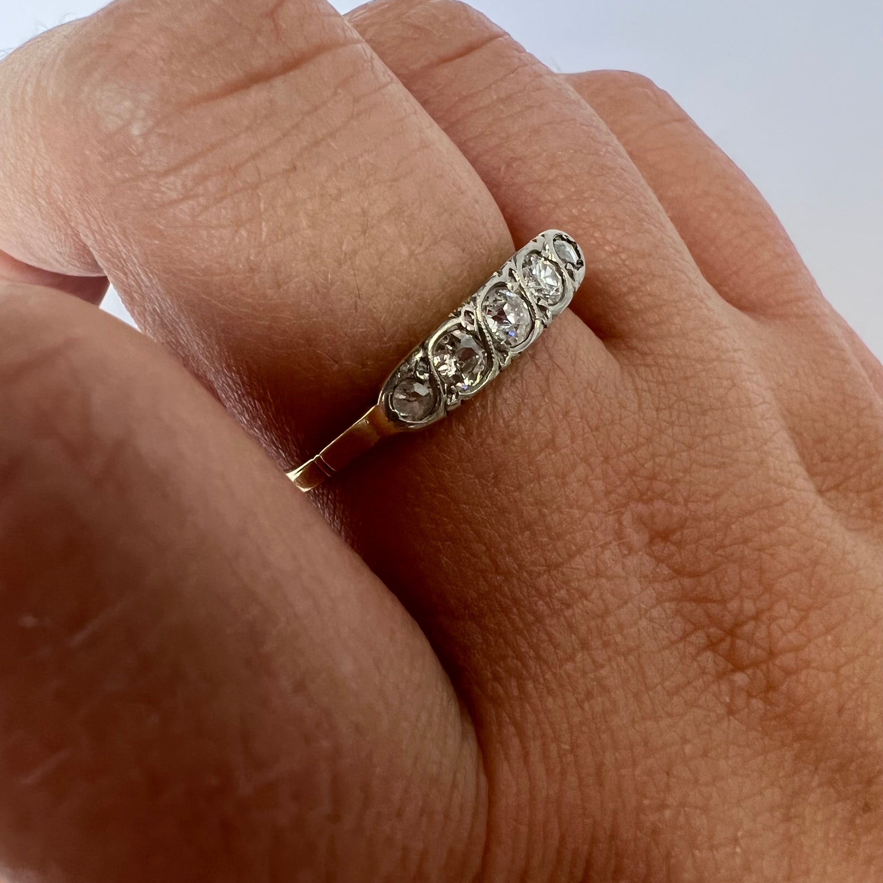Antique 18K Yellow Gold and Platinum 0.45CTW Diamond Ring Band Size 8