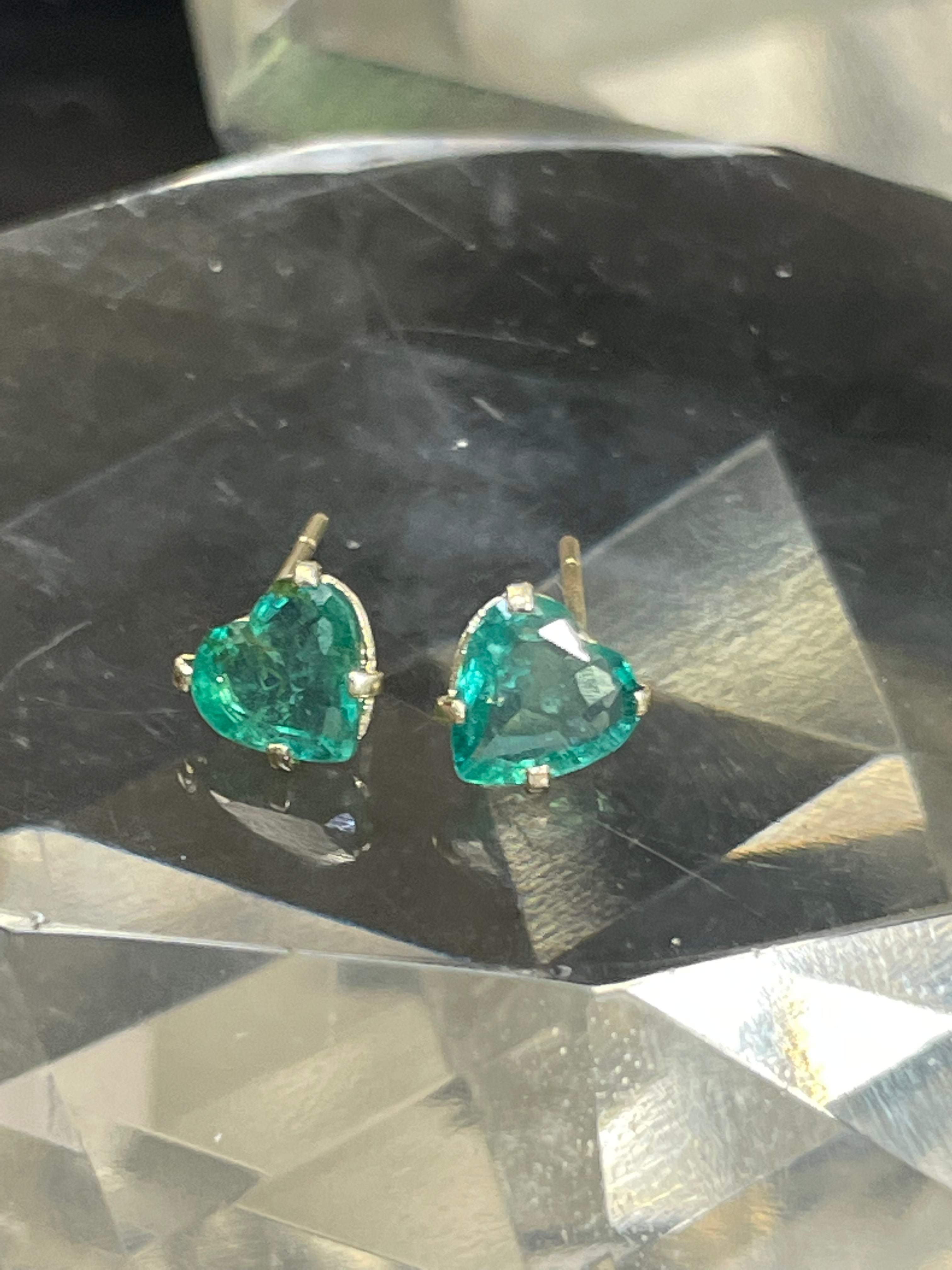 1.19CT Emerald Heart 14K Yellow Gold Stud Earrings