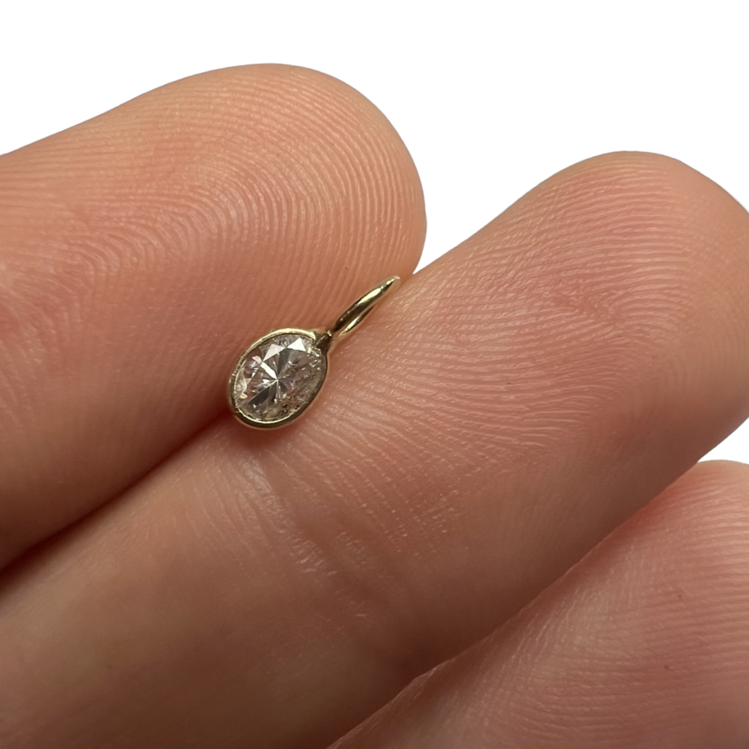 .32ct Oval Diamond Pendant Charm 14K Yellow Gold 9x3.5mm