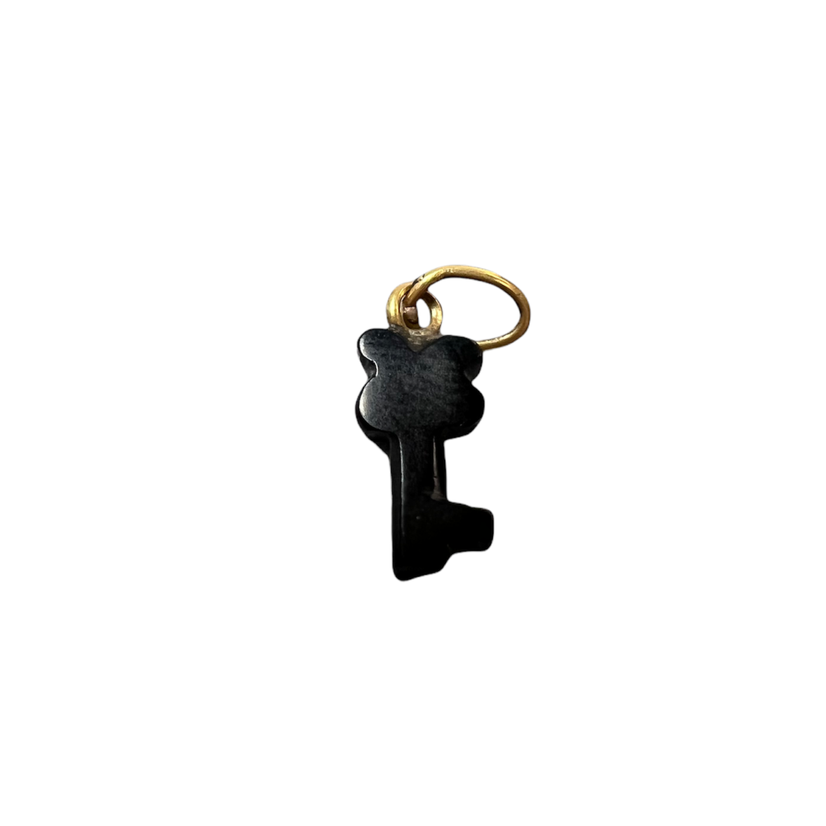 Solid 14K Yellow Gold and Black Onyx Key Pendant Charm