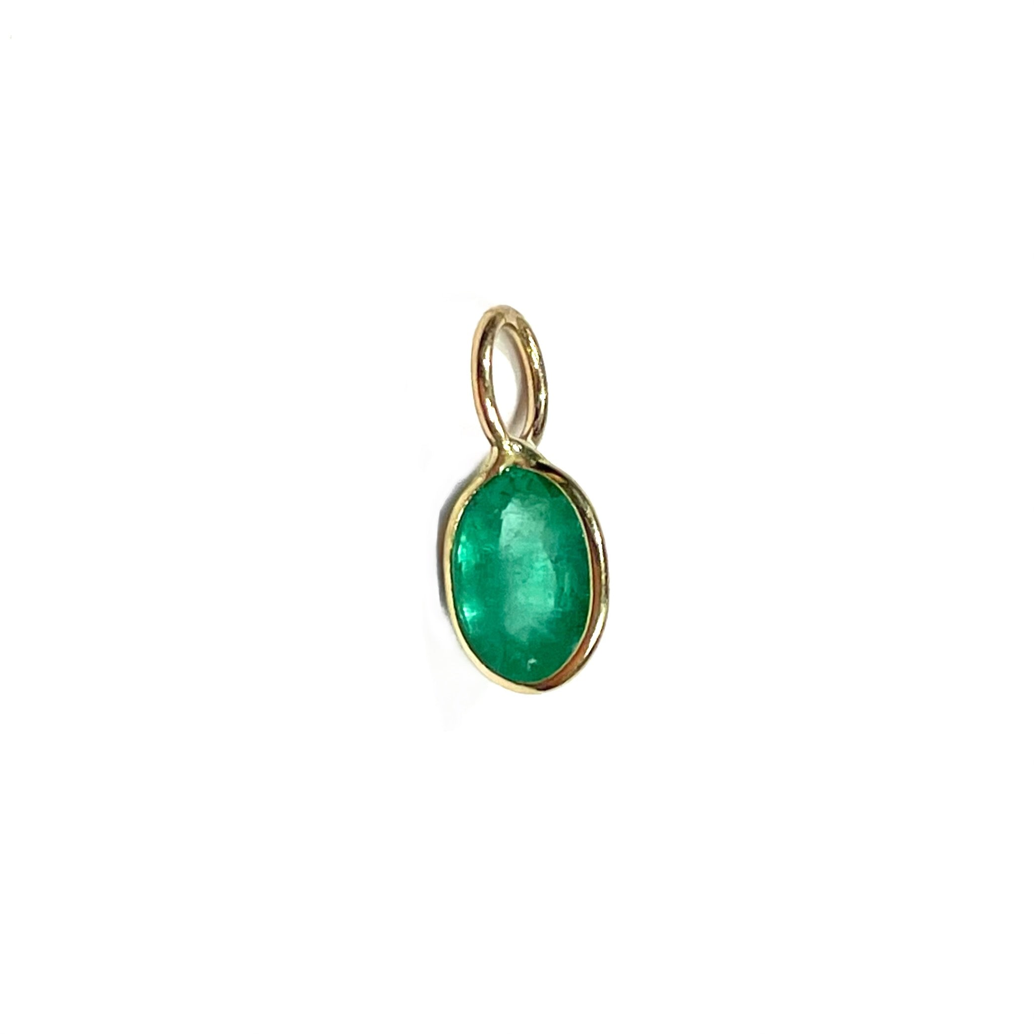 Natural Oval Emerald 14K Yellow Gold Pendant Charm