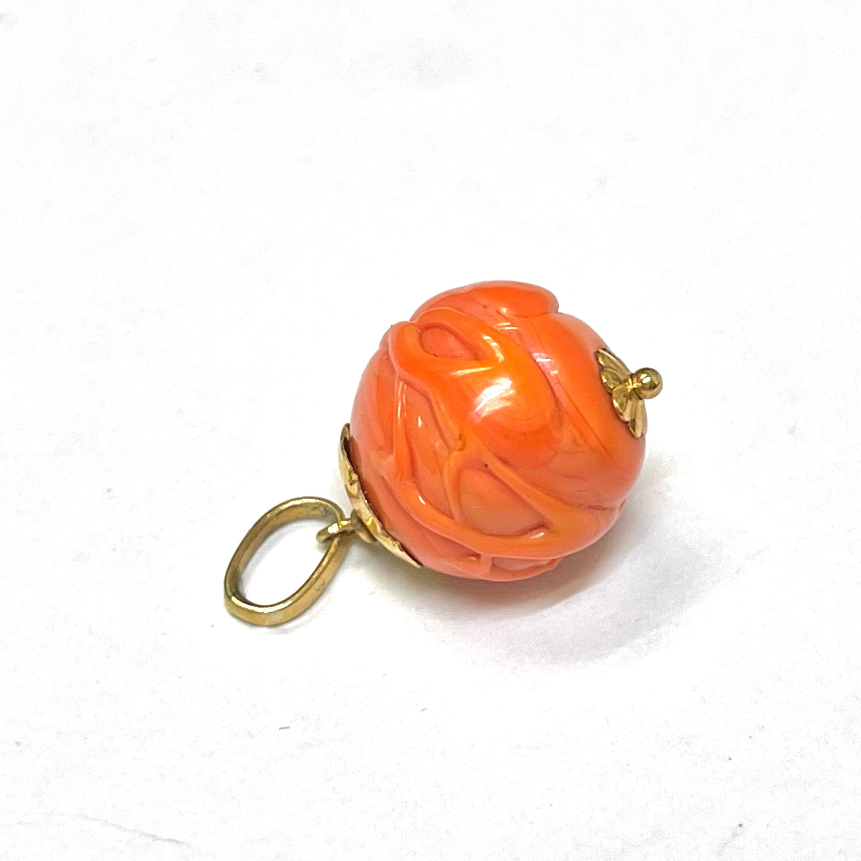 Orange Glass 14K Yellow Gold Bead Charm Pendant