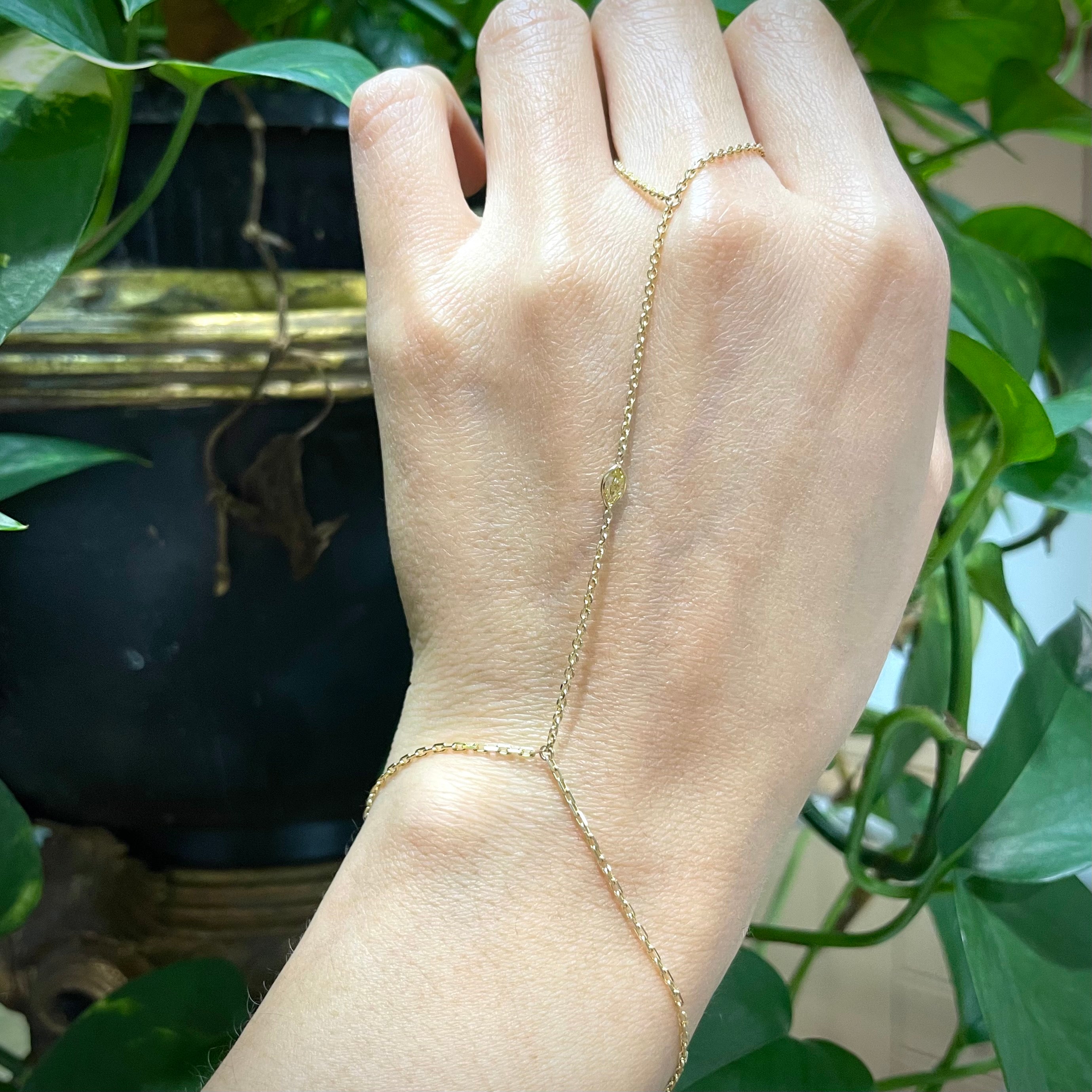 Marquise Cut Yellow Diamond Hand Chain .15CT in solid 14k Yellow Gold