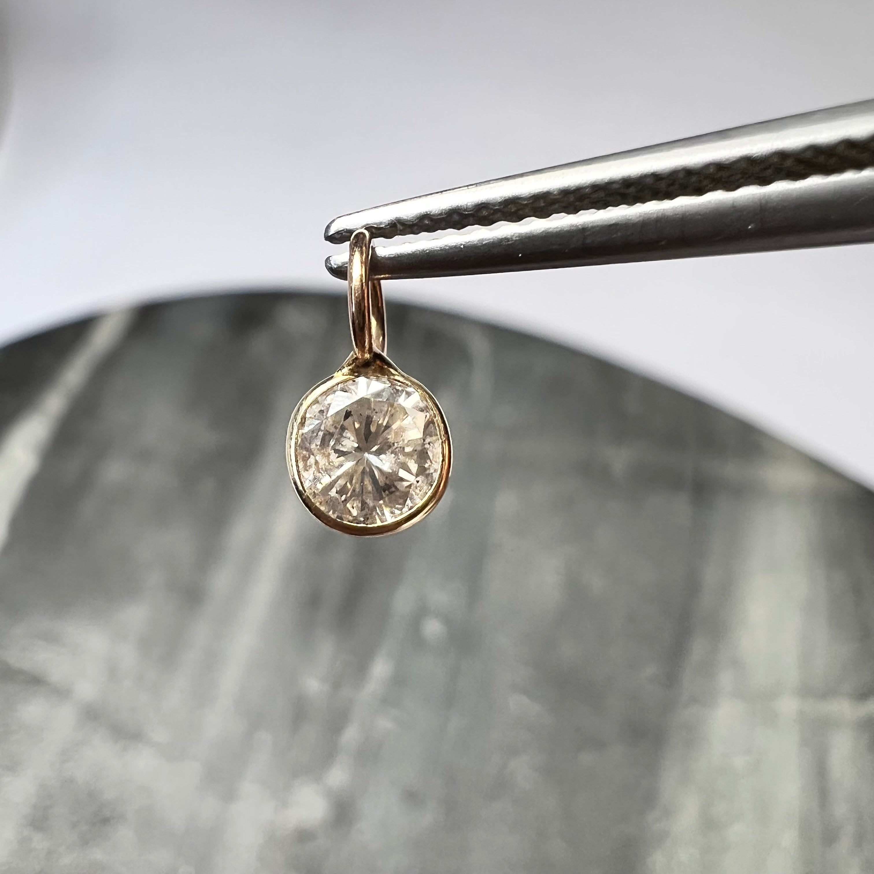 .30CT Natural Light Champagne Round Diamond 14K Yellow Gold Pendant Charm 9x4.5mm