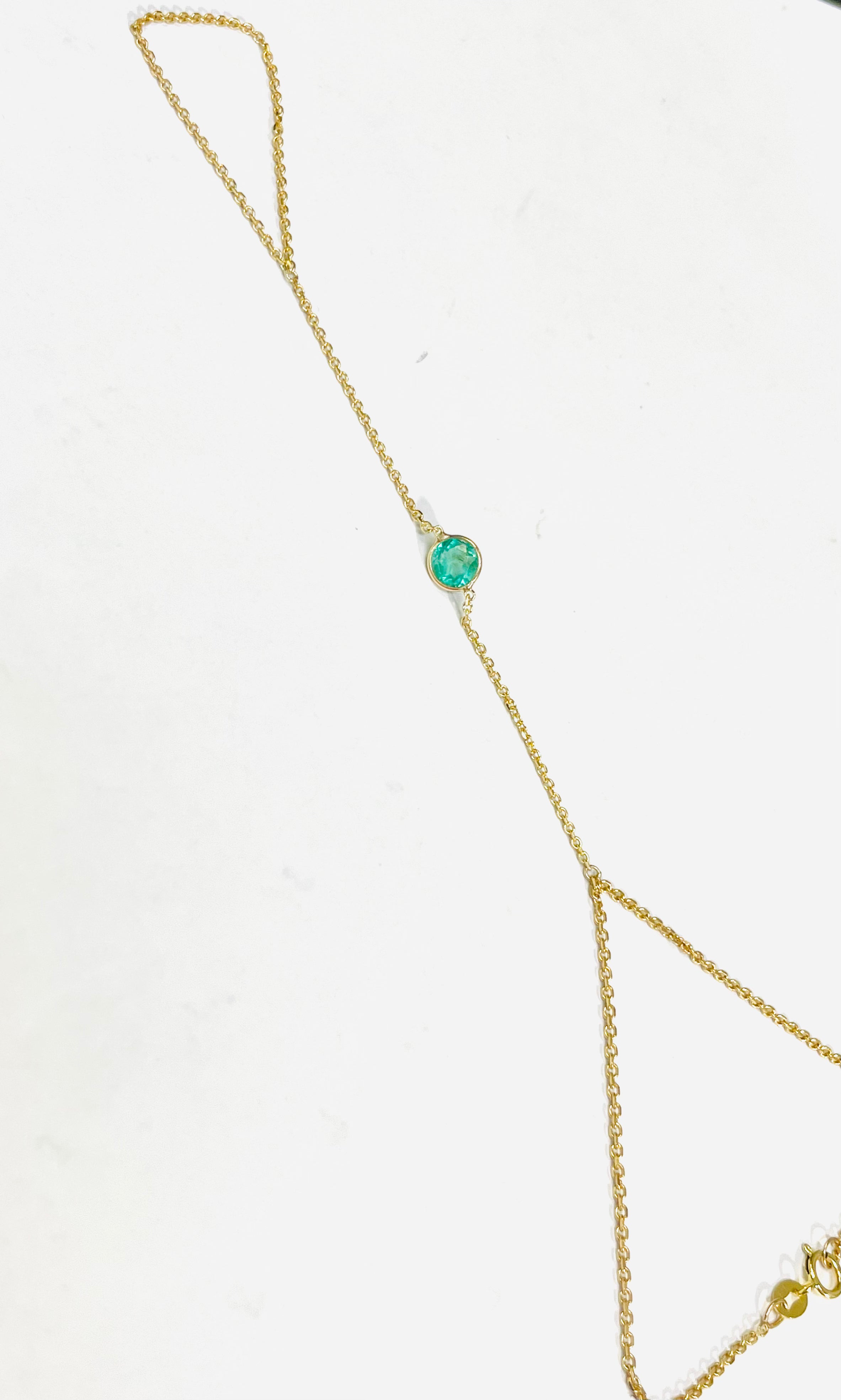 Round Colombian Emerald Handchain 14k Yellow Gold