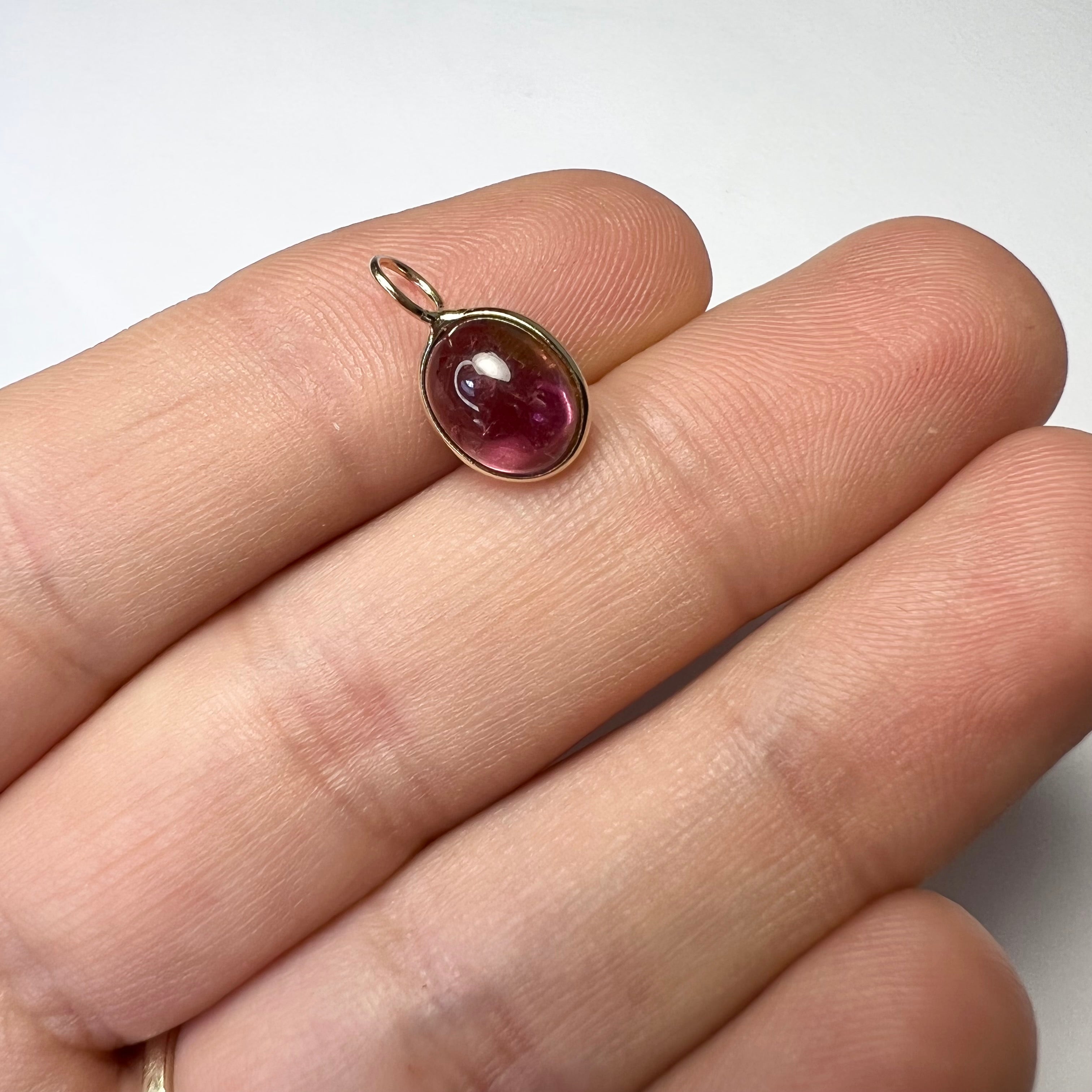 Natural Cabochon Tourmaline 14K Yellow Gold Pendant Charm 14.5x8mm