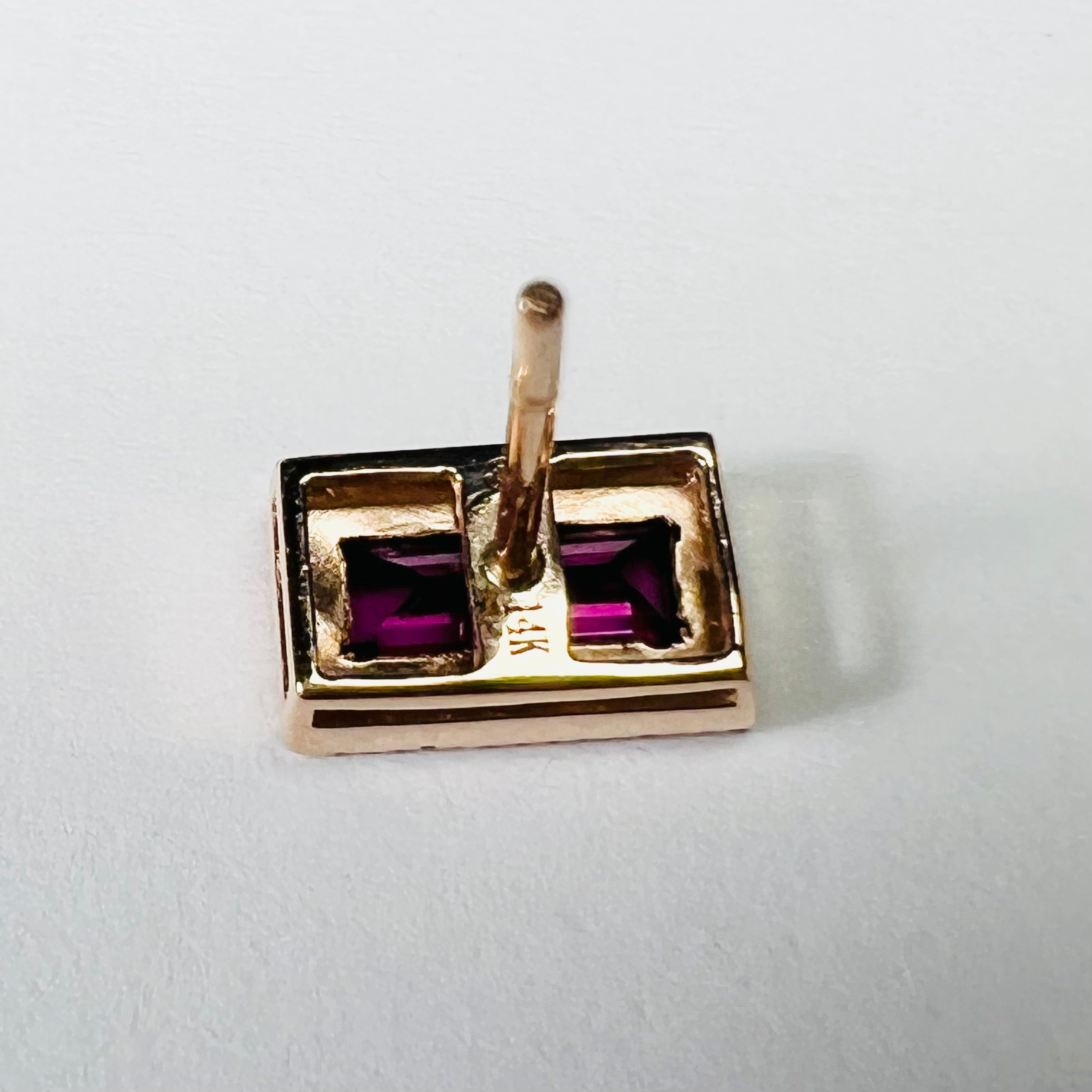 14K Rose Gold Diamond & Garnet Baguette Earring Studs 9x5mm