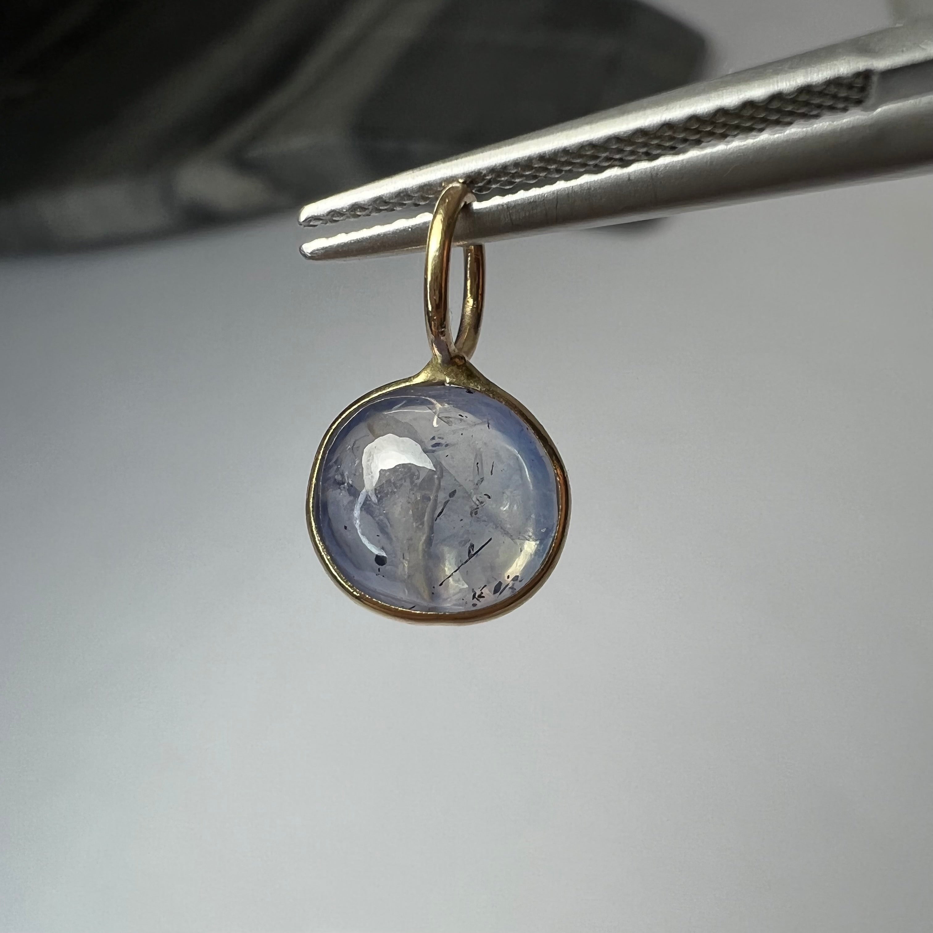 Natural Cabochon Sapphire 14K Yellow Gold Pendant Charm 15X9mm