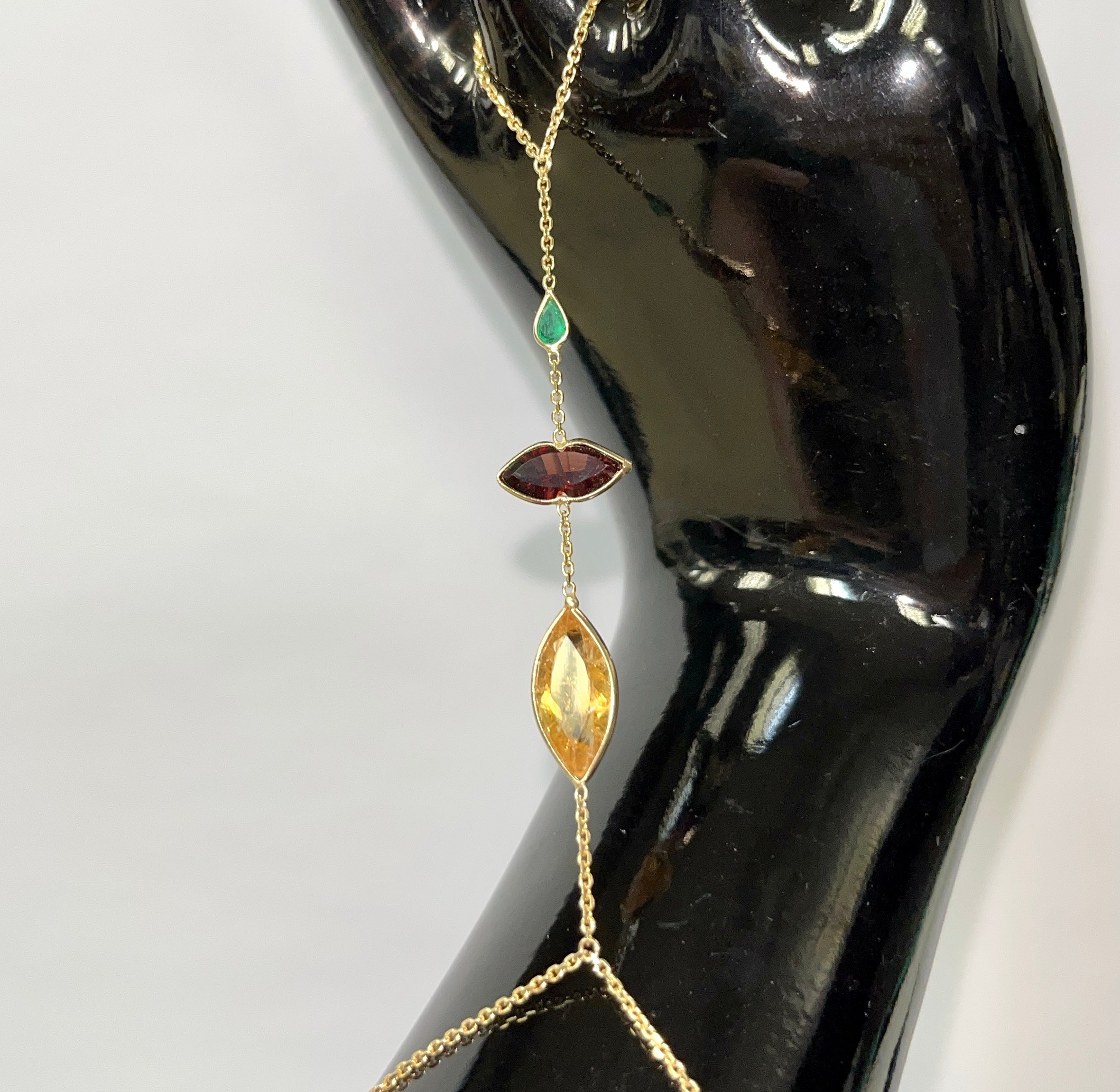 Lip Garnet HandChain in solid 14k Yellow Gold