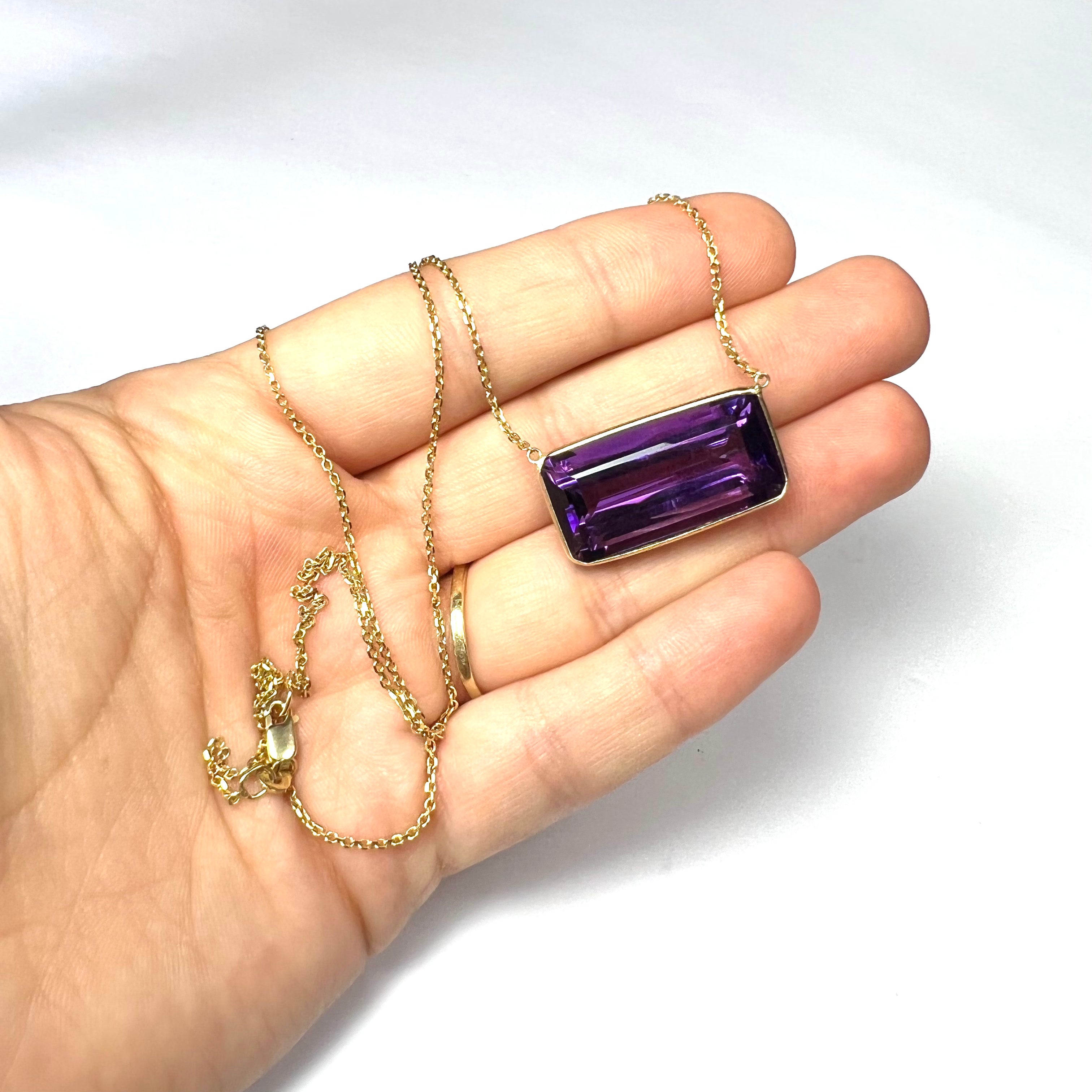 Amethyst 20" 14K Yellow Gold Cable Chain Necklace