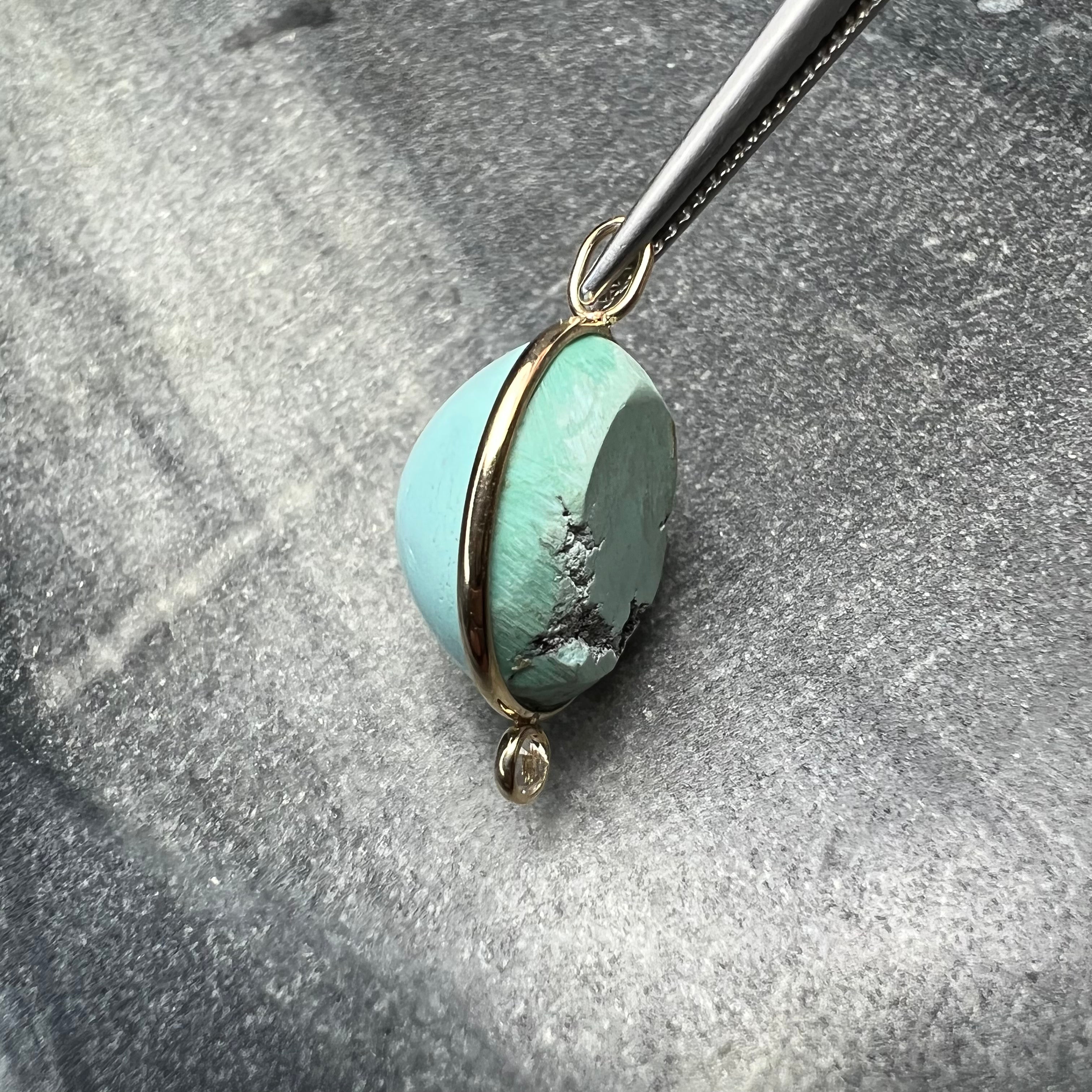 Turquoise and Diamond 14k Yellow Gold Pendant Charm 24x14mm