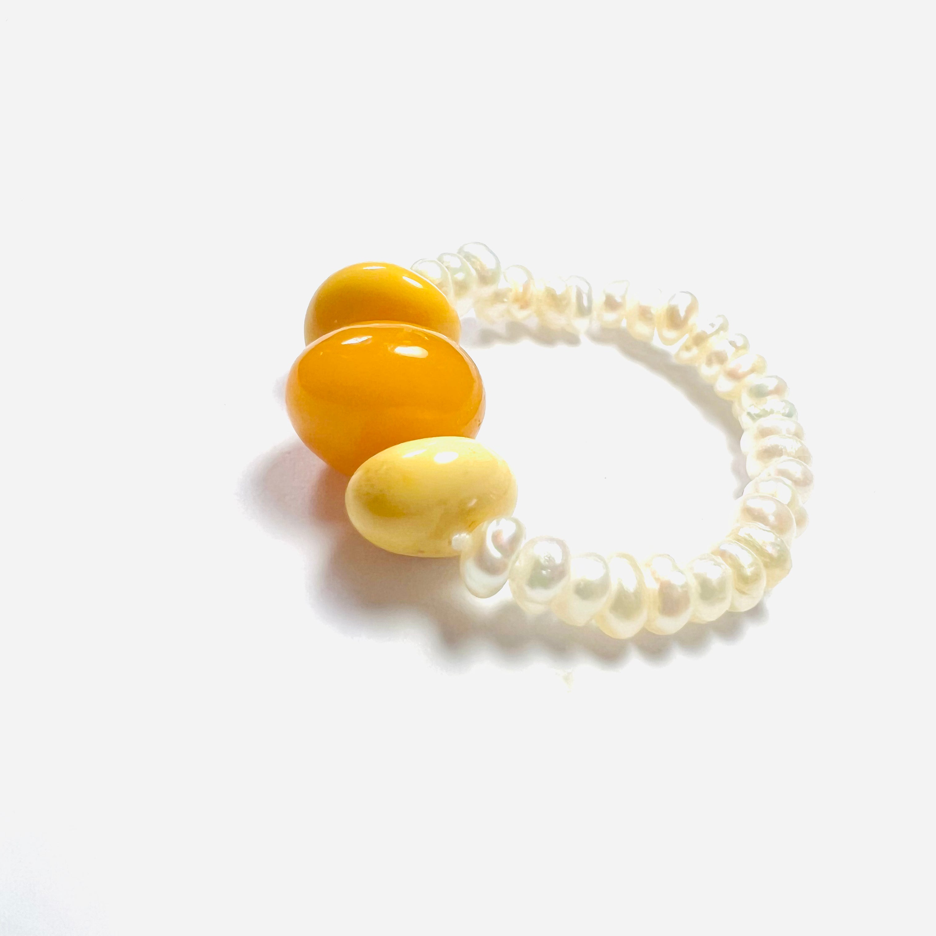Natural Seed Pearl Amber Eternity Ring Size 7