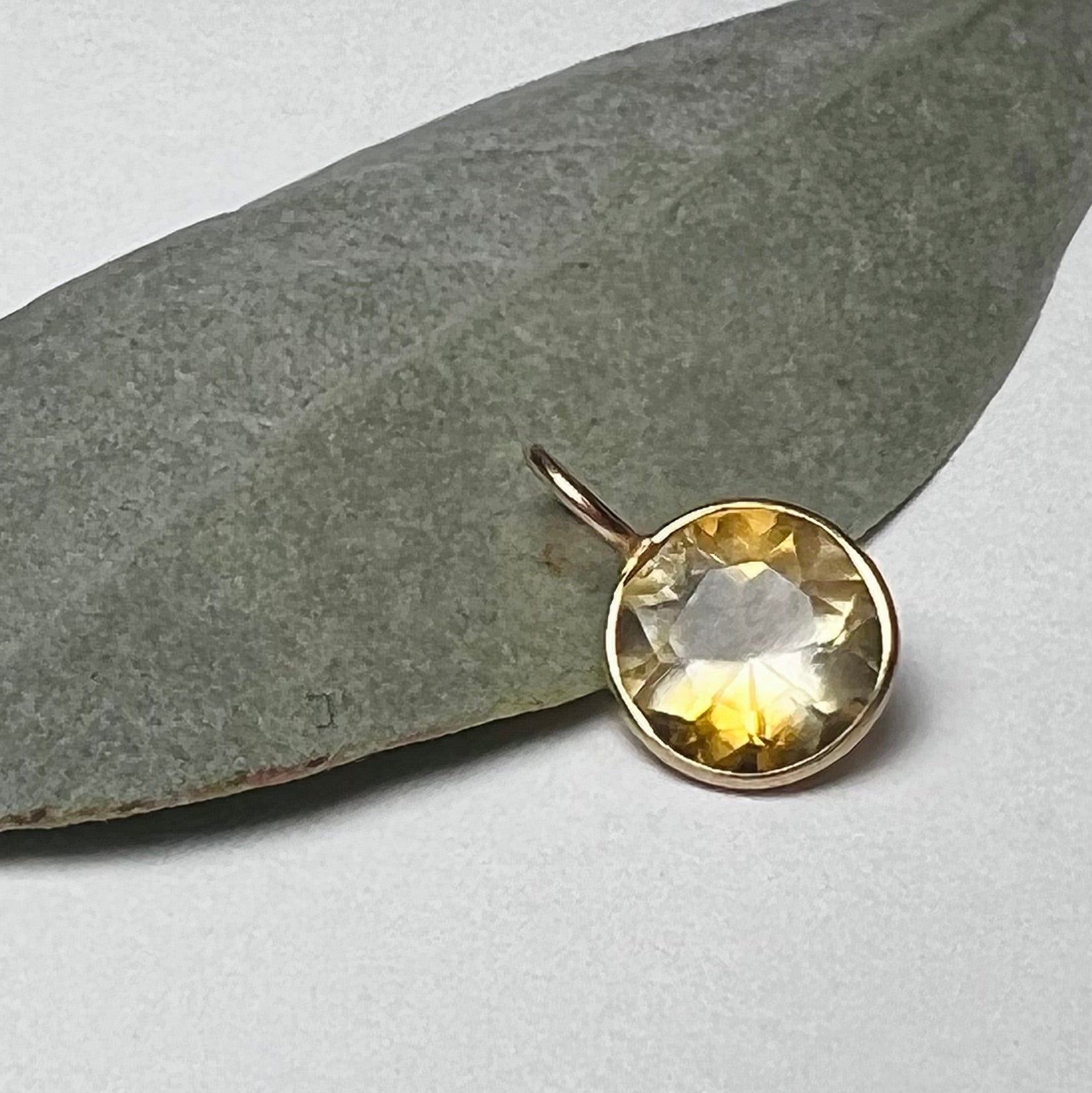 Natural Round Citrine 14K Yellow Gold Pendant Charm 12x7mm