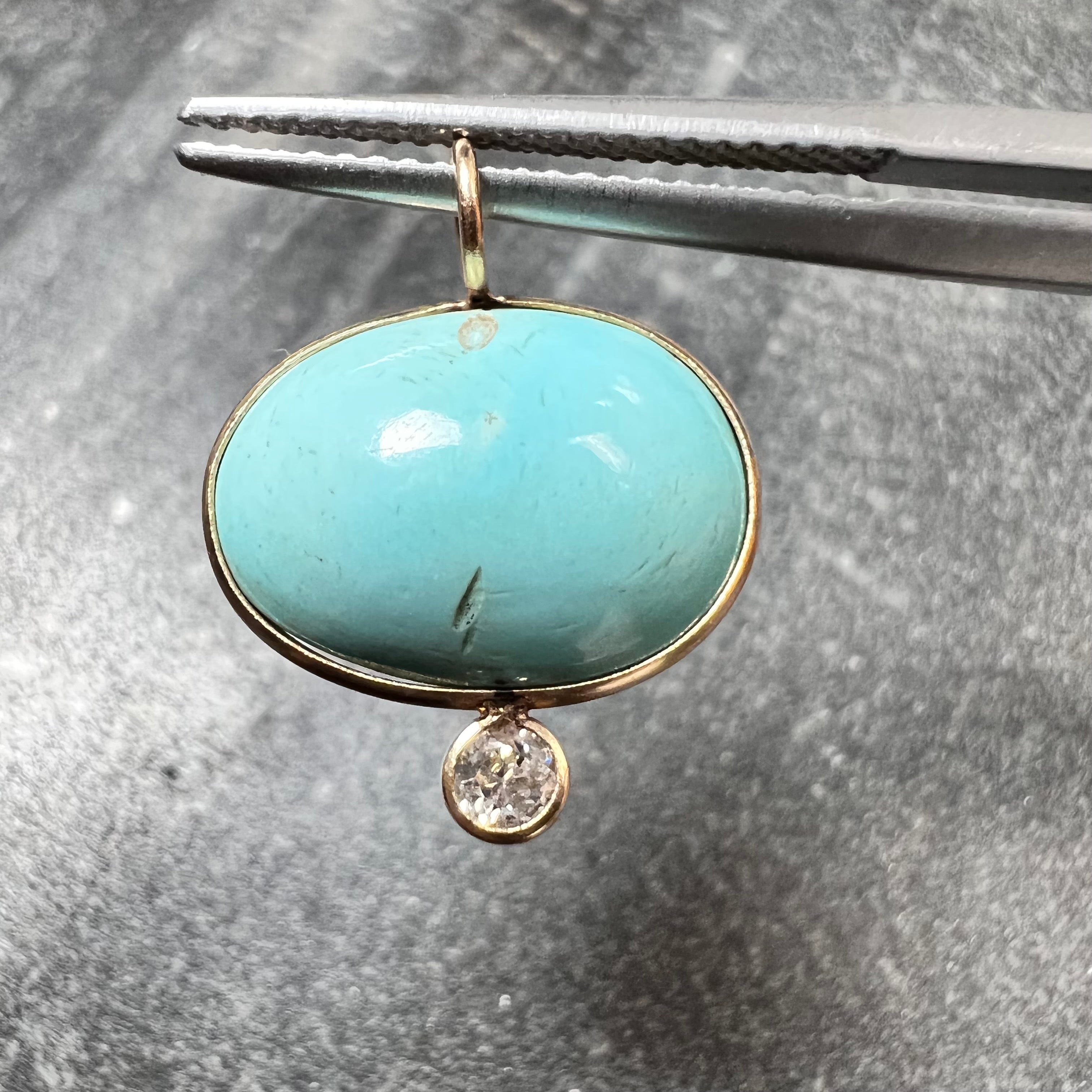 Turquoise and Diamond 14K Yellow Gold Pendant Charm 19x15mm