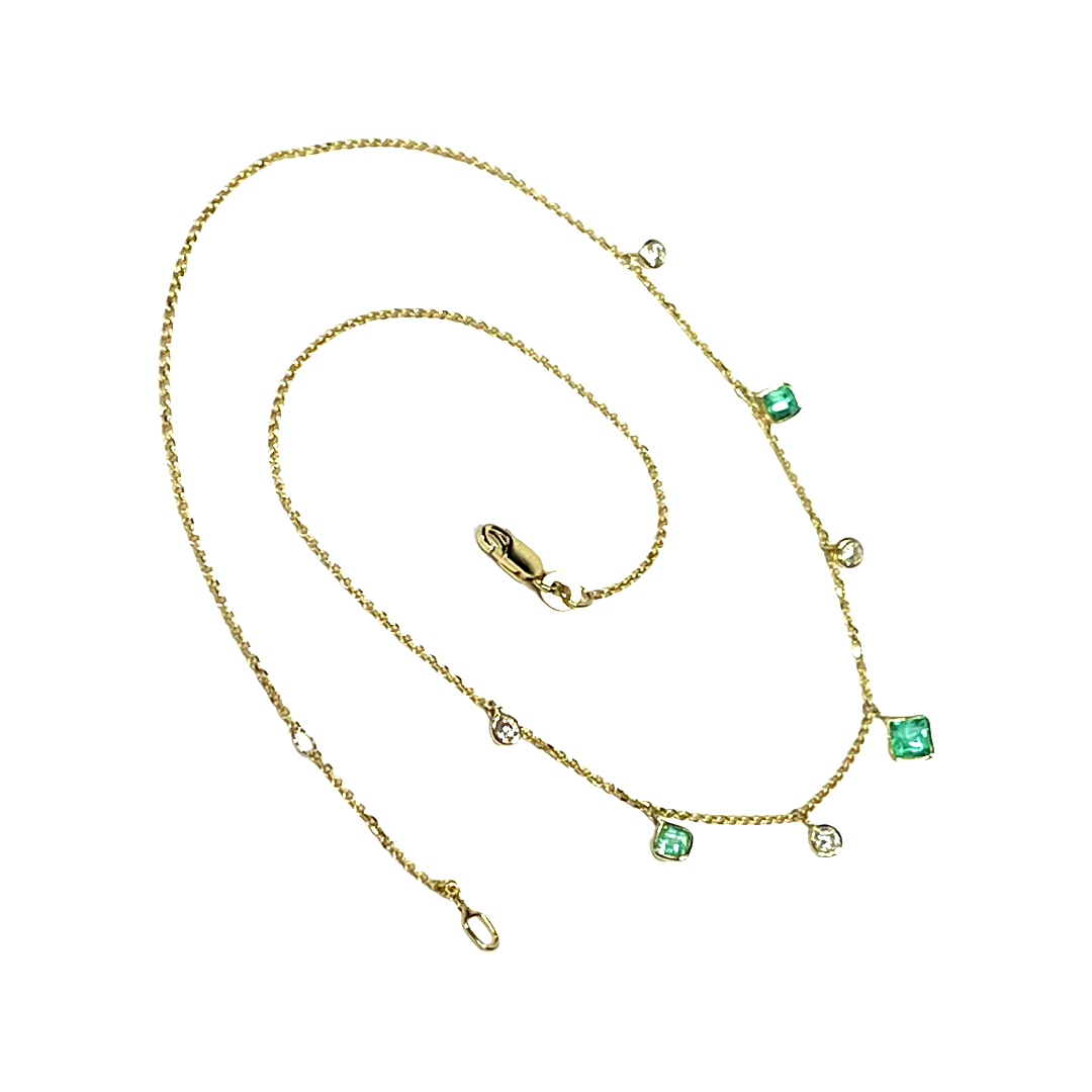 14K Yellow gold Emerald Dangling 20" Necklace