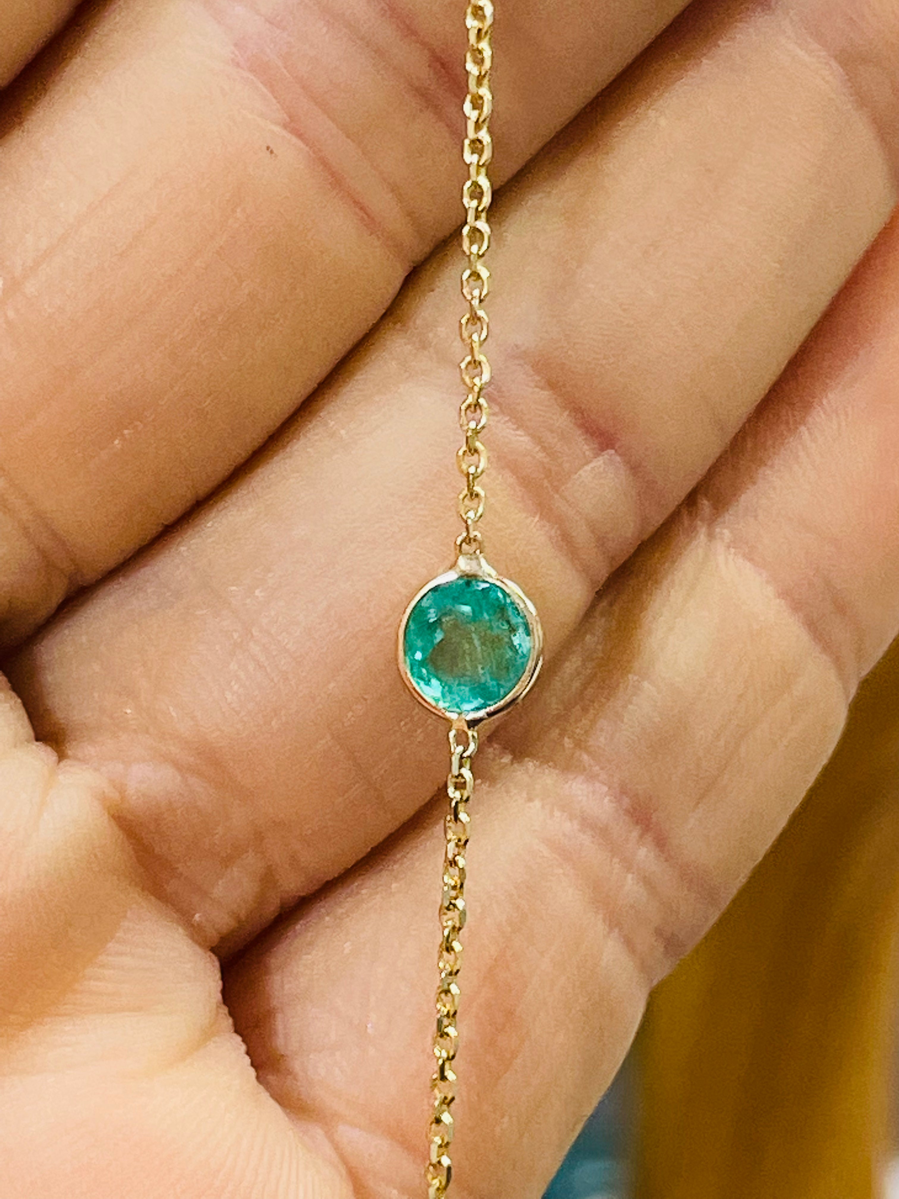 Round Colombian Emerald Handchain 14k Yellow Gold