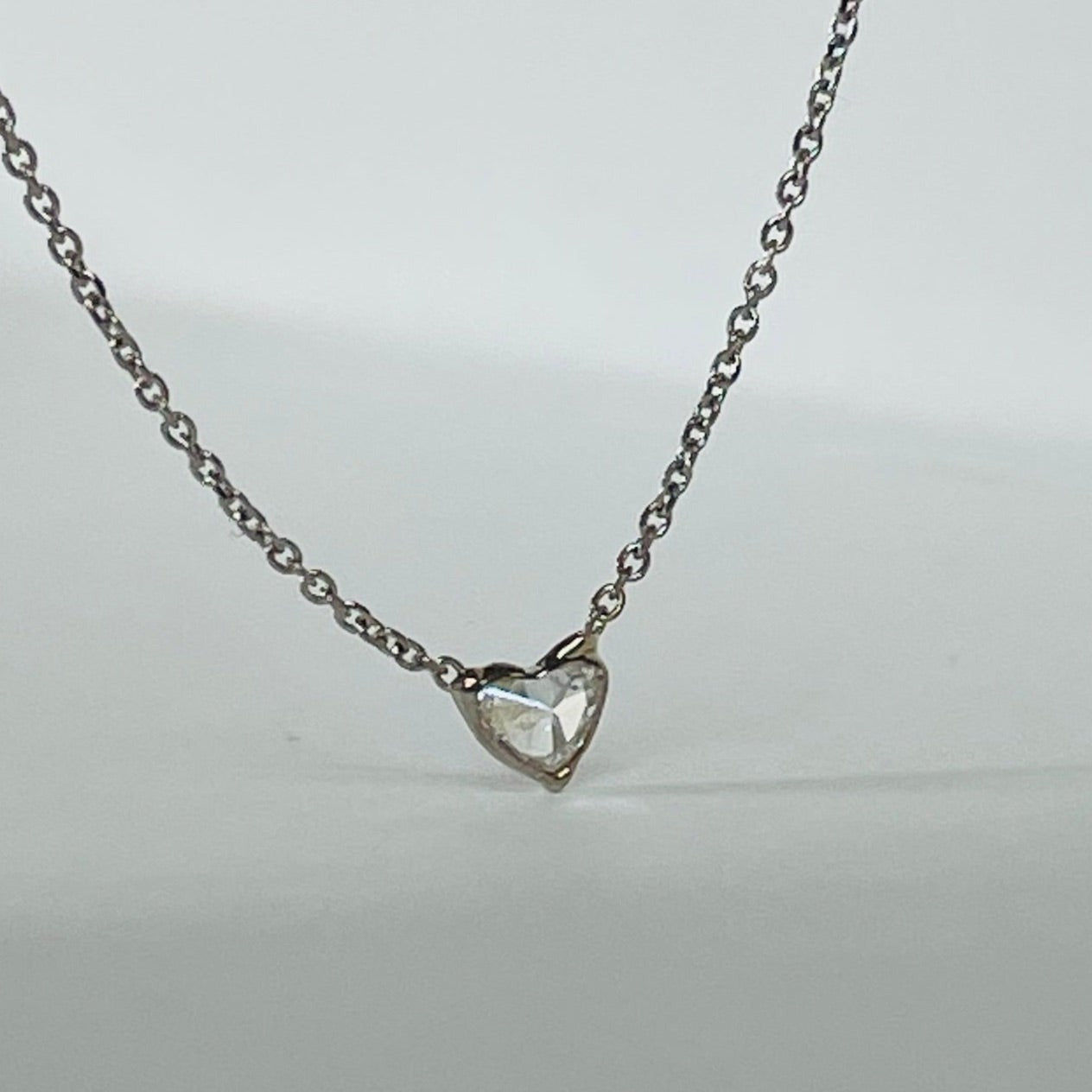 .15CT Diamond Heart Solitaire 16-18" 14K White Gold Necklace