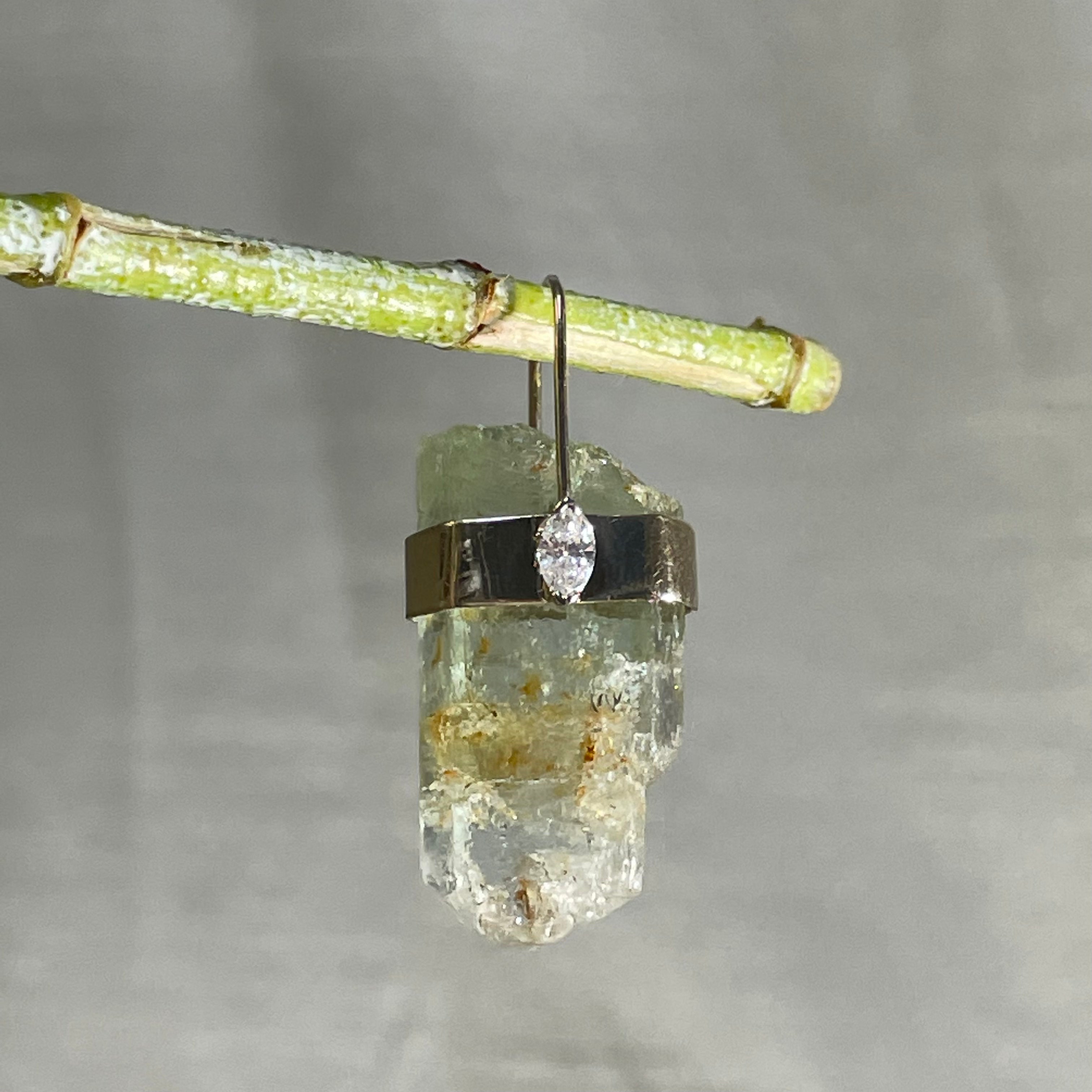 Rough Aquamarine and Diamond 14K Yellow Gold Amulet